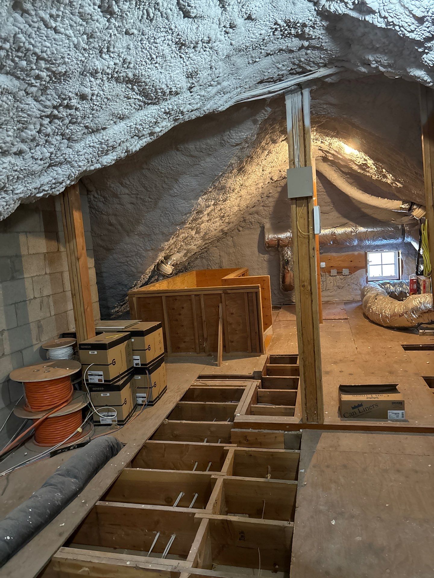 Attic Insulation using open cell spray foam by NYS Foam & Energy