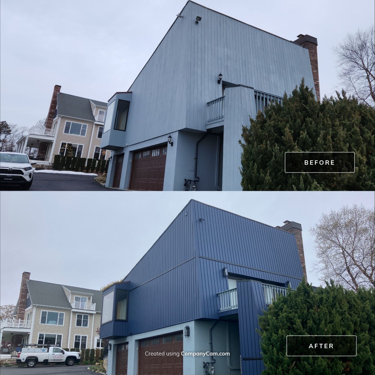 Siding Renewal with Cert S/7 Reverse Board & Batten, Midnight Blue by DiGiorgi Roofing and Siding Inc