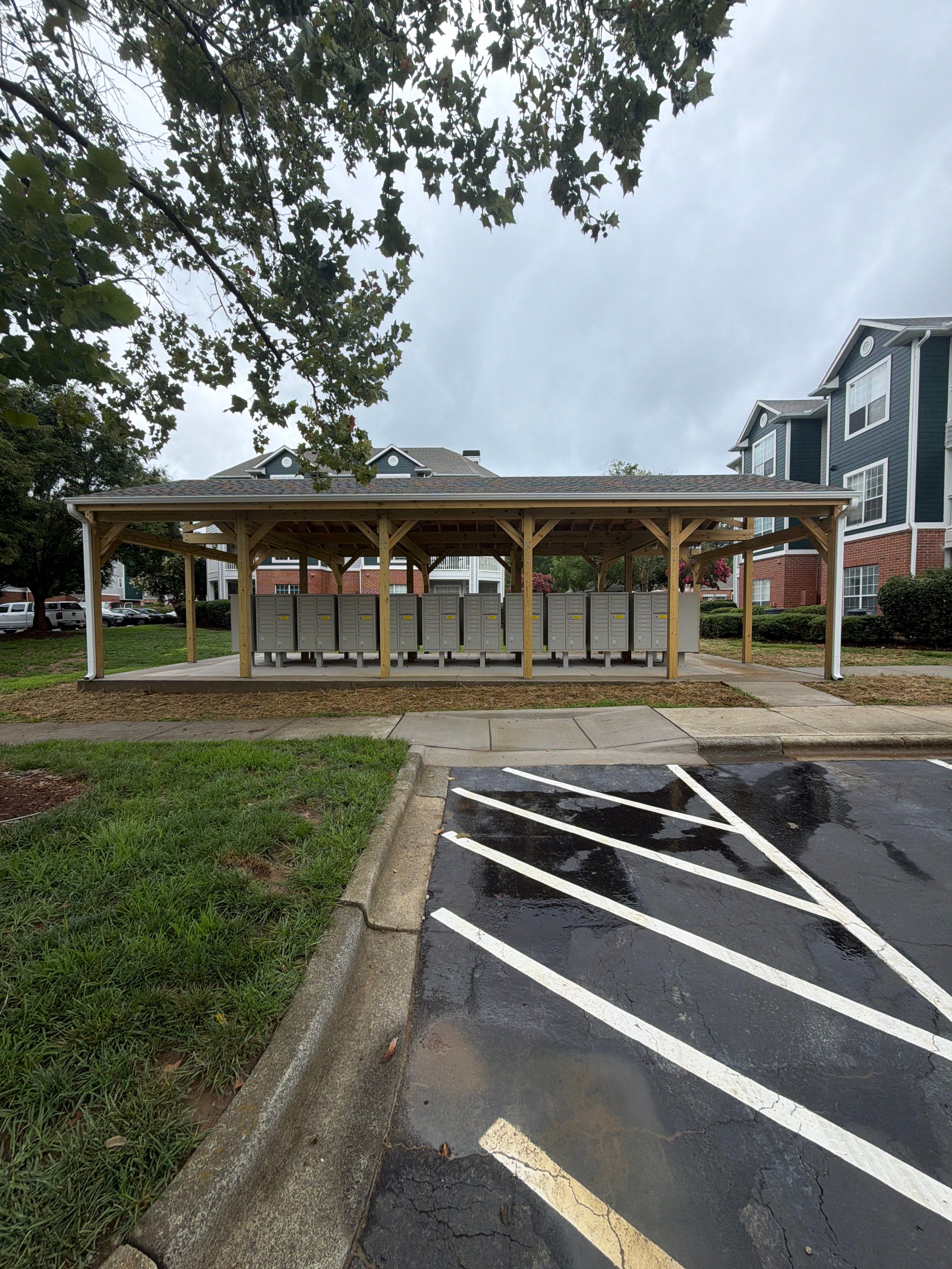 Custom Timber Frame Pavilion for Cluster Mailbox Units in Raleigh by Billy Weatherspoon Contractor