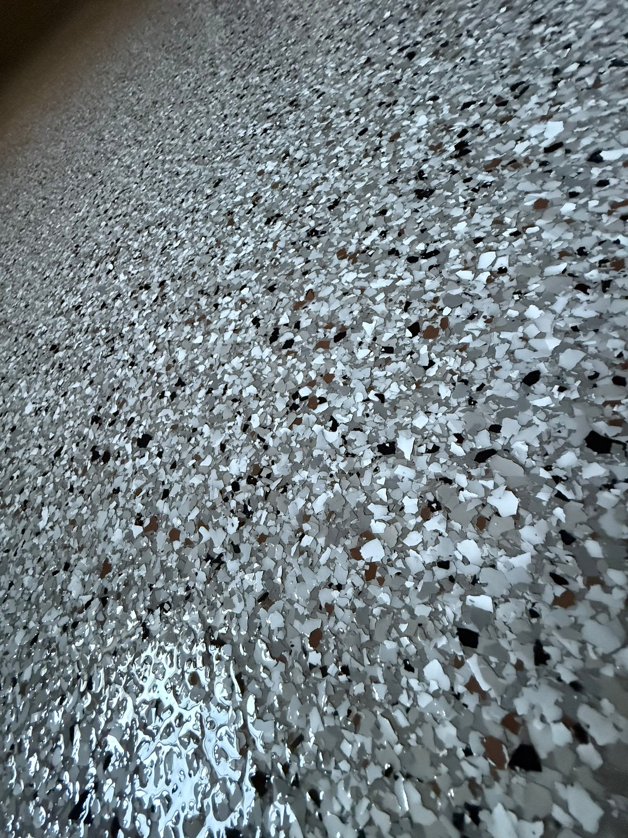 Decorative Flake Concrete Floor Coating for Larchwood Basement by Select Painting, Coatings & Garage Cabinets