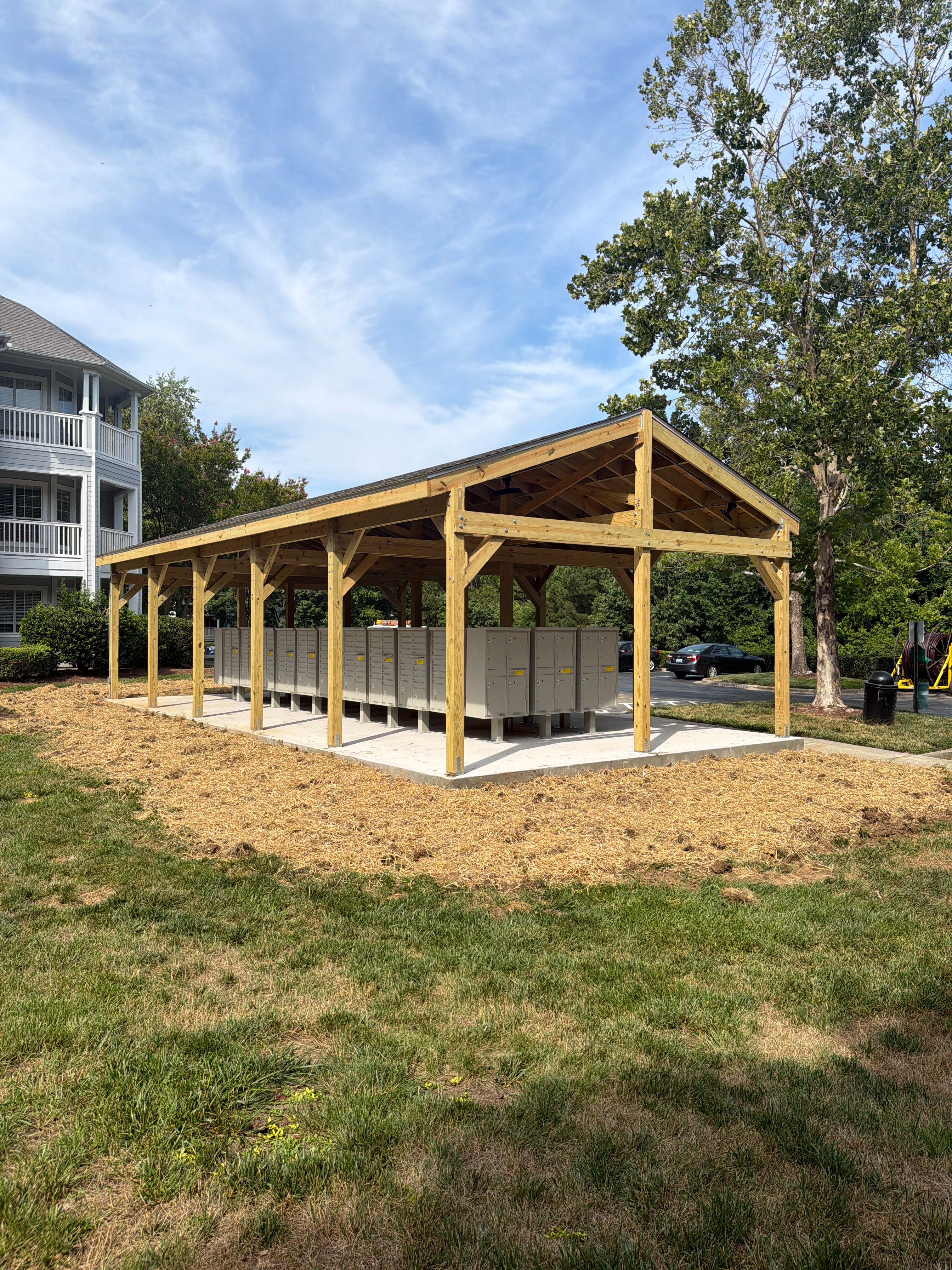 Custom Timber Frame Pavilion for Cluster Mailbox Units in Raleigh by Billy Weatherspoon Contractor