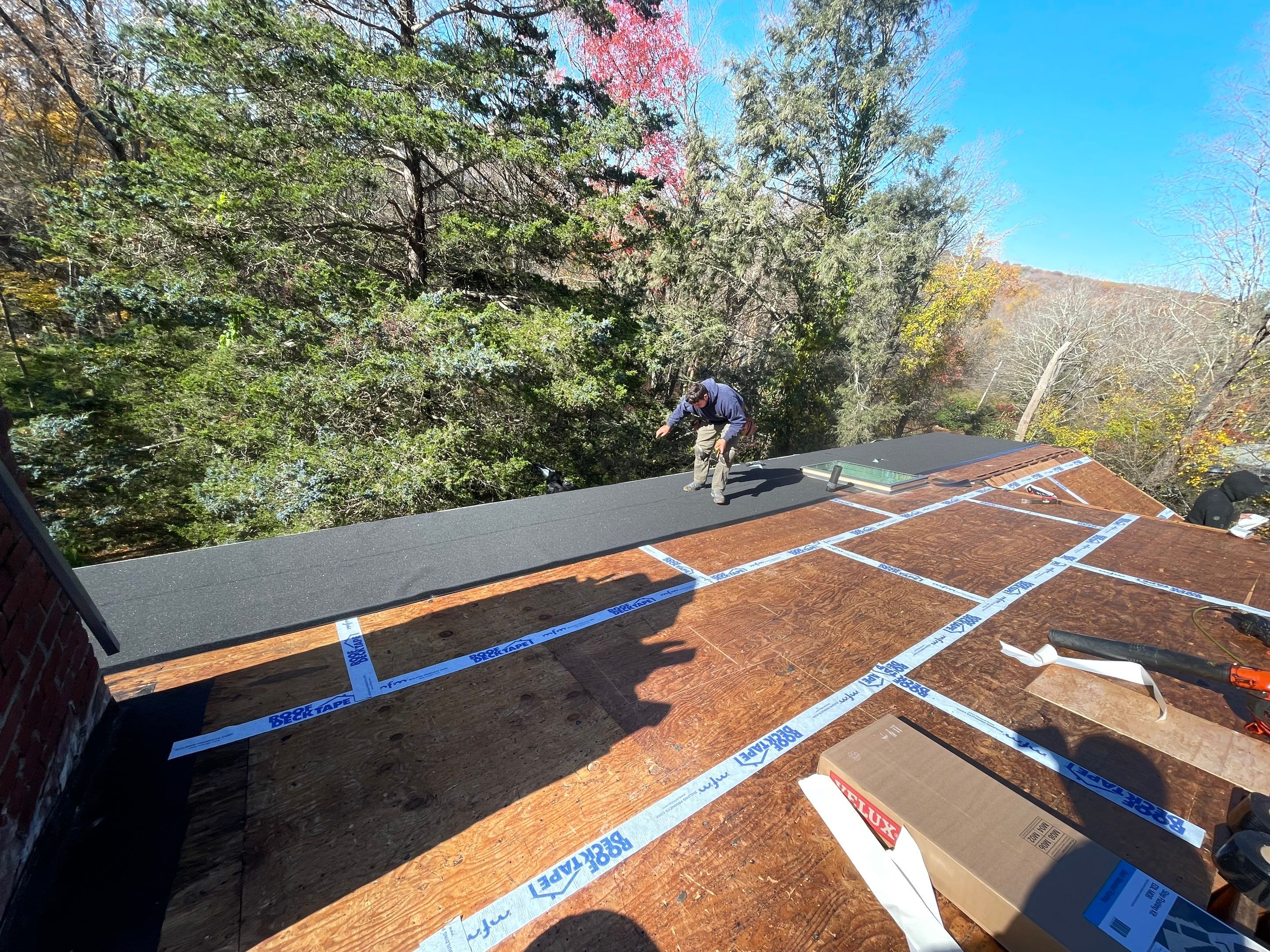 Residential Roofing Installation using Owens Corning TruDefinition Duration AR - Estate Gray & White Double 4 Siding by A Plus Exterior