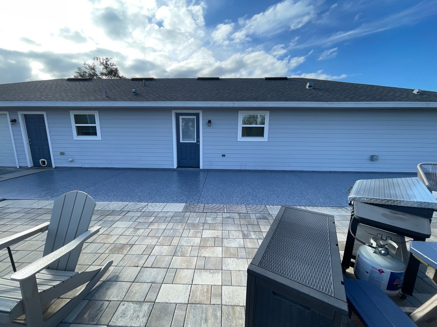 Patio in Trenton, FL in Denim by Cross Creek Concrete Coatings