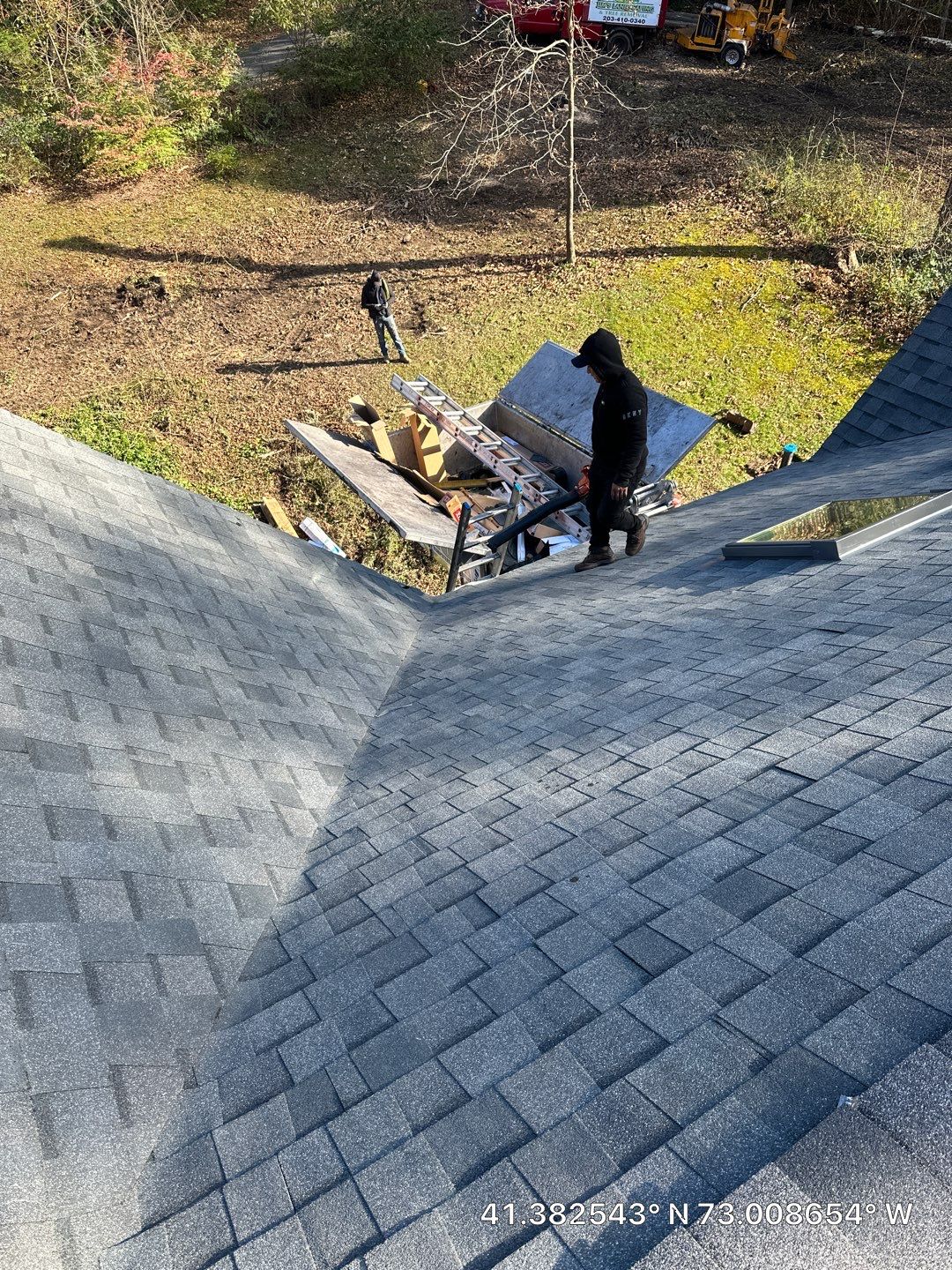 Residential Roofing Installation using Owens Corning TruDefinition Duration AR - Estate Gray & White Double 4 Siding by A Plus Exterior