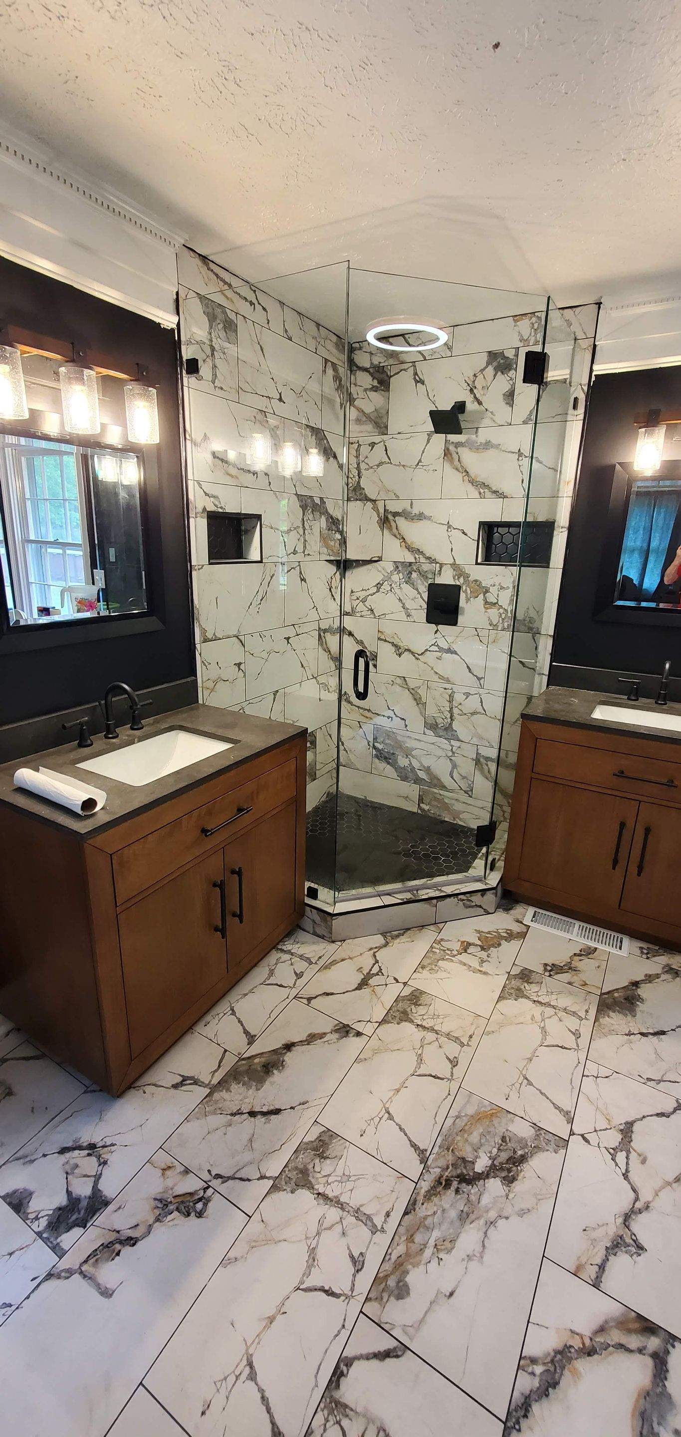 Bathroom Remodel using Soaker tub, vanities, tile, new shower by Baxter Professional LLC