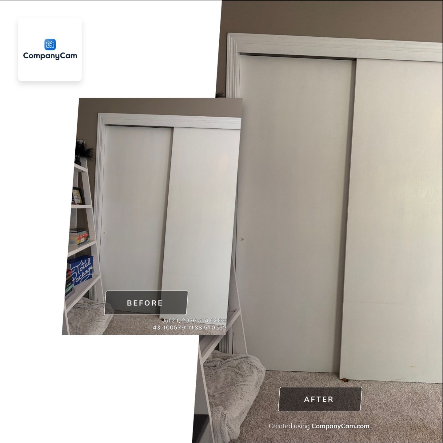 White Sliding Closet Door Installation and Interior Updates in Oconomowoc by CompanyCam Sales Demo
