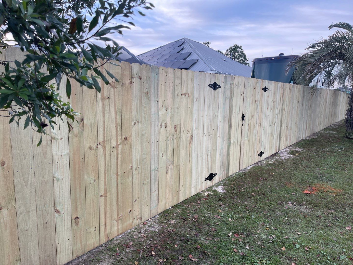 6' WOOD PRIVACY WITH 14' DOUBLE DRIVE GATE using PRESSURE TREATED PINE by Hip Square Fence Inc.