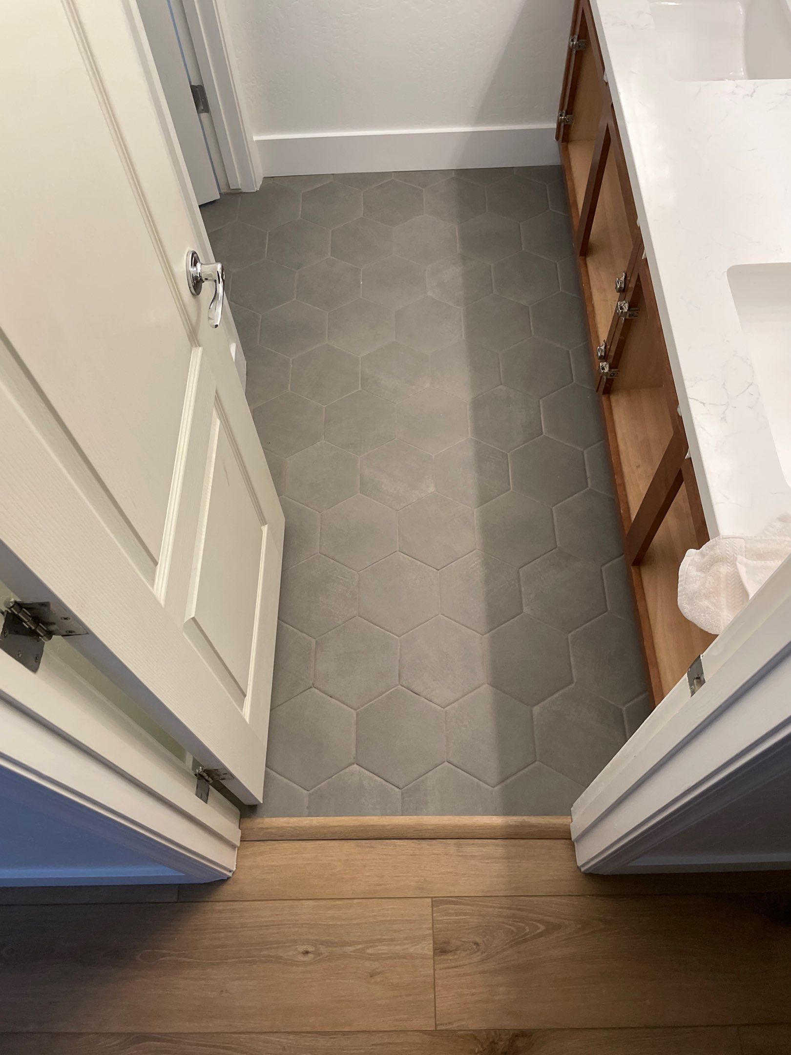 New Shower, Bathroom Floor and Countertops by Footprints Floors of Chandler