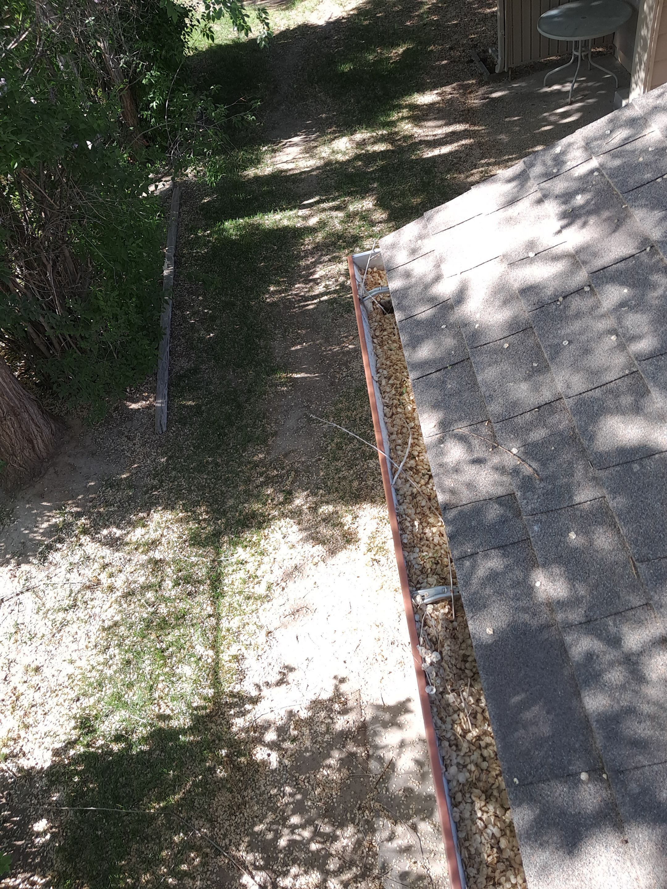 Commercial gutter cleaning Idaho Falls & Pocatello, ID	 before photo with filled gutters