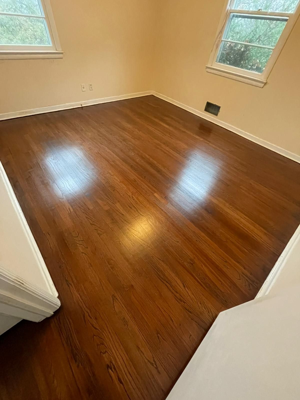 Red Oak Refinish using Duraseal Md Brown with Semi Gloss Finish by Footprints Floors Morristown