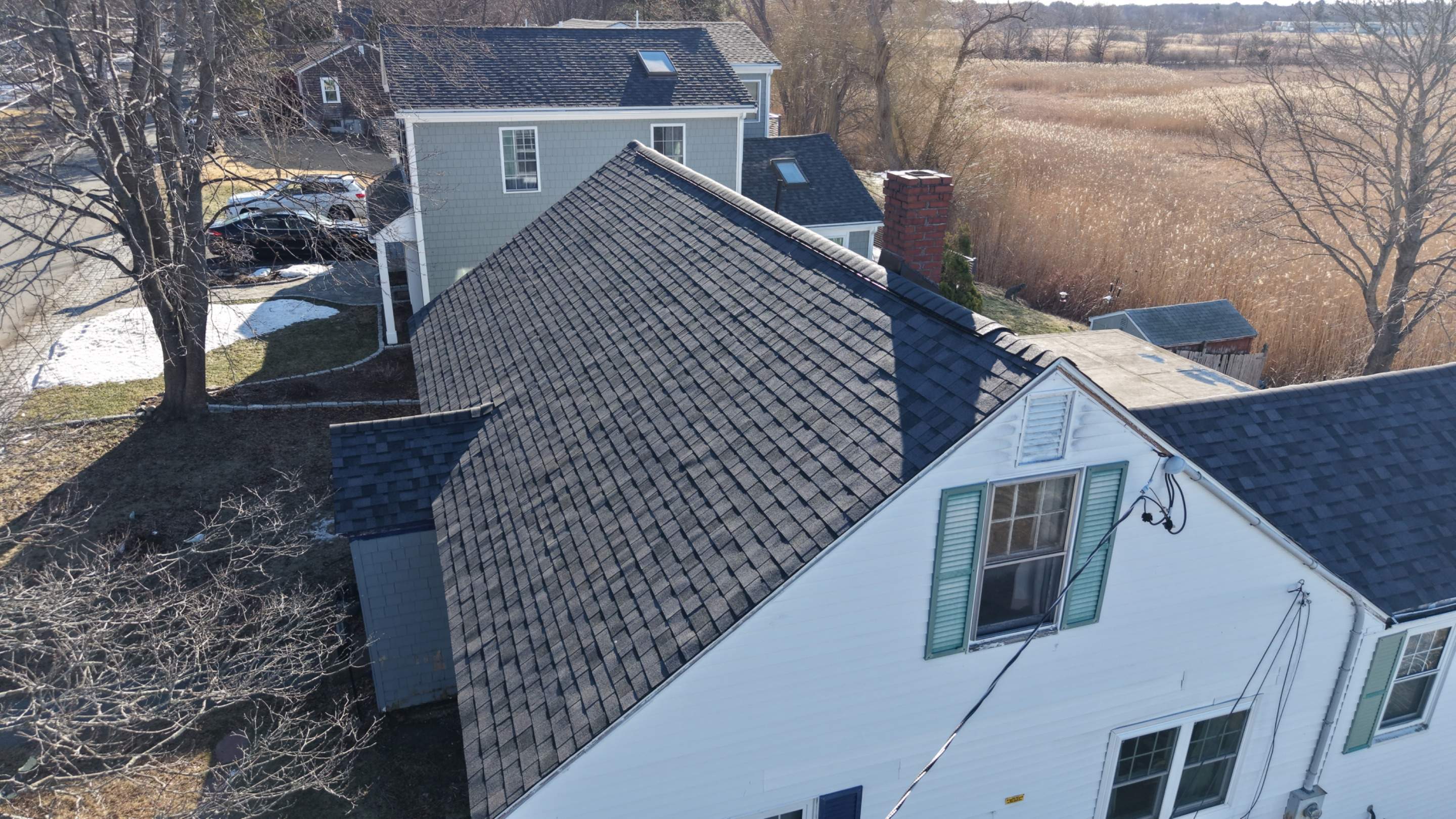 Skylight Removal & Full Roof Replacement in Salisbury, MA – Owens Corning Duration Designer, Midnight Plum by JOHNNYS PRO