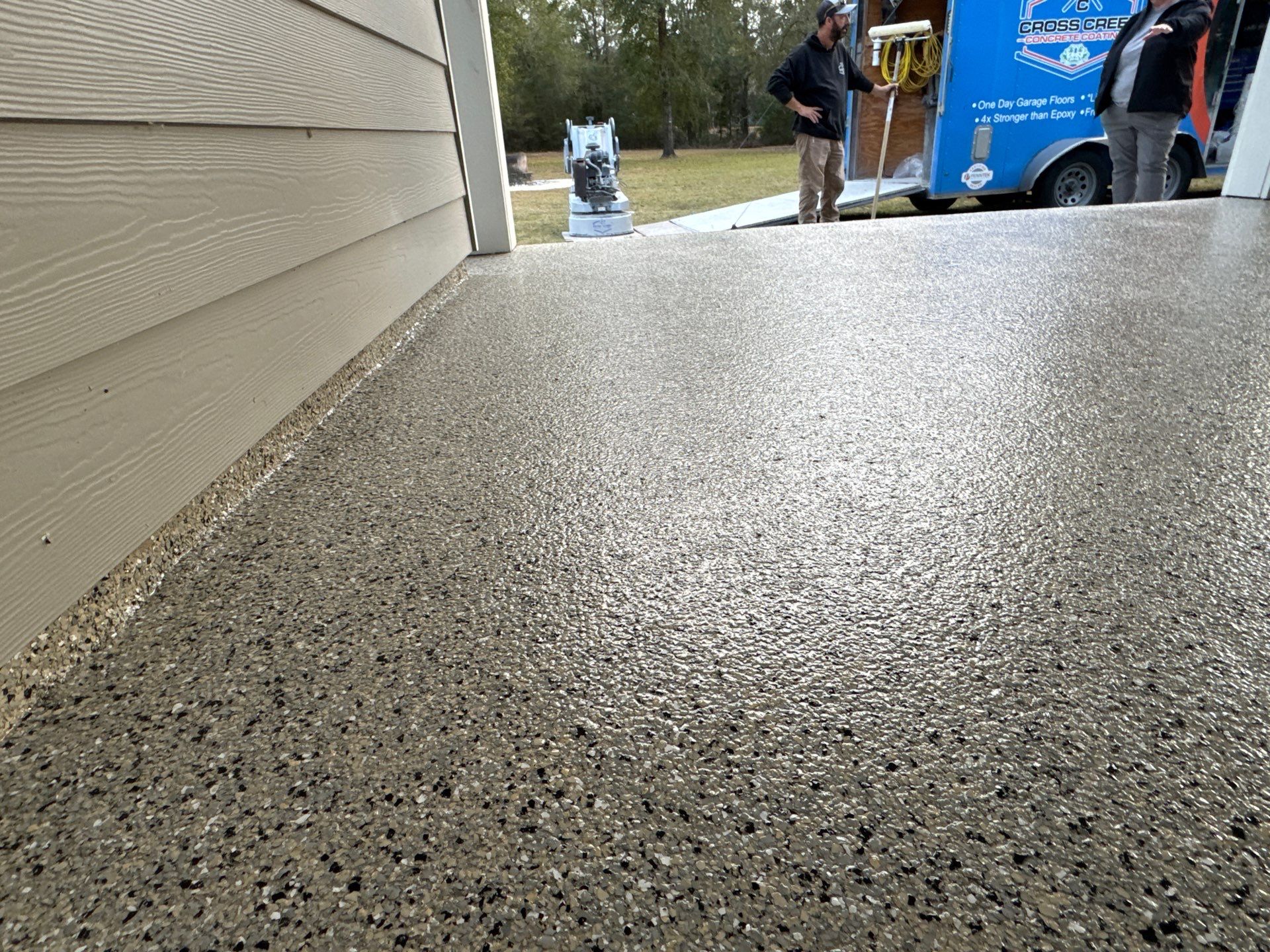 Patio and Sidewalk in Fort White, FL (Patio in Mediterranean, Sidewalk in Claystone Custom Hybrid) by Cross Creek Concrete Coatings