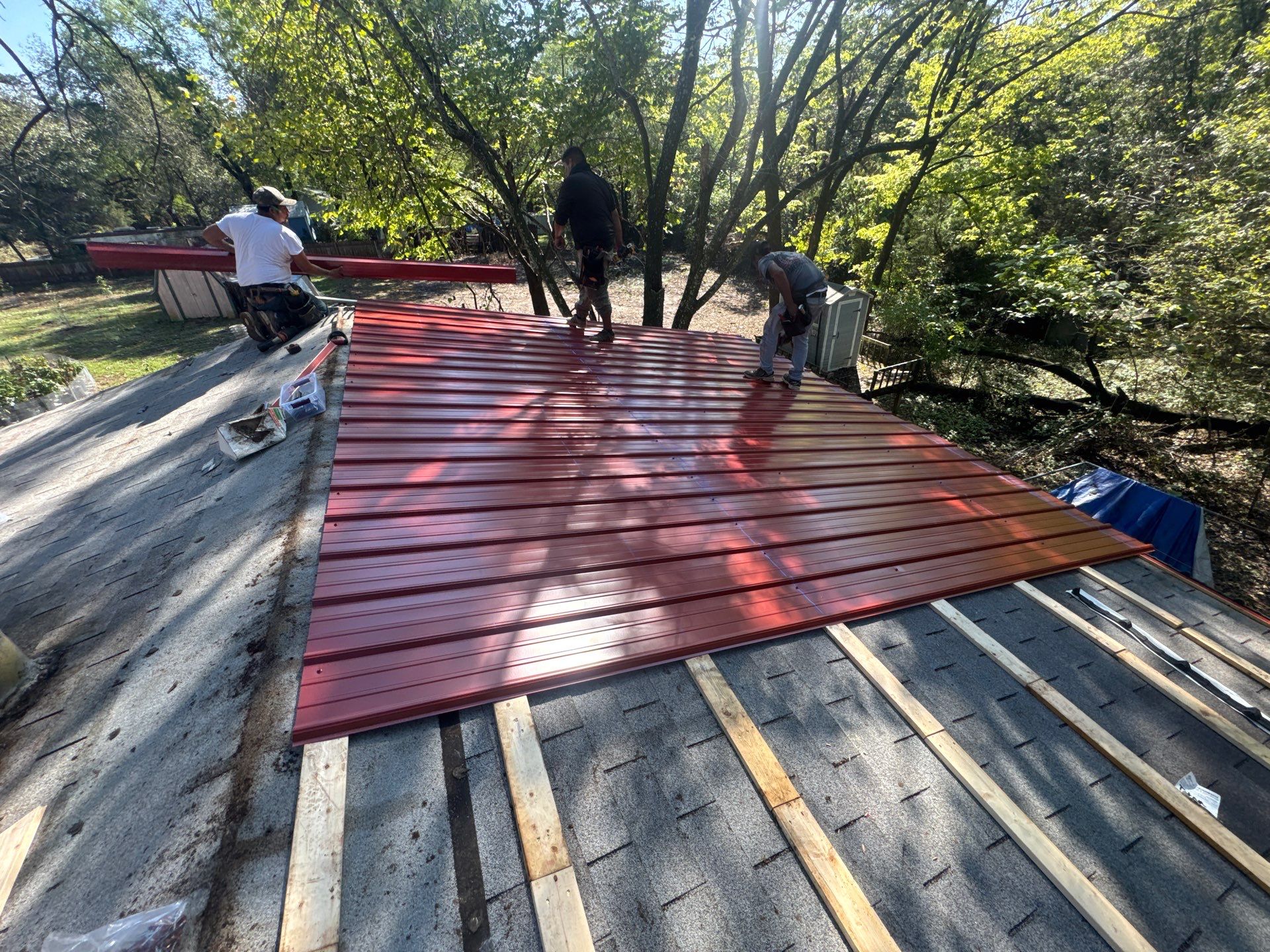 Residential Roofing Install - 26 Gauge G-Rib Metal - Color Red by Titan Commercial & Residential Roofing 