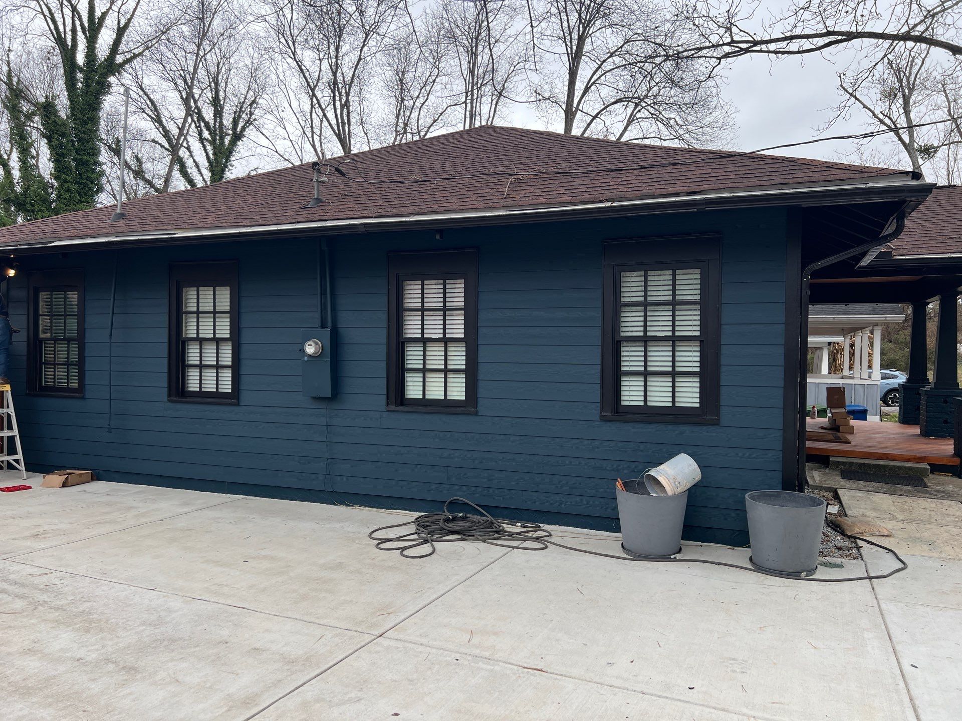 Cedar Tongue & Groove Porch Ceiling Installation Plus James Hardie Siding Replacement by Nelson Exteriors 