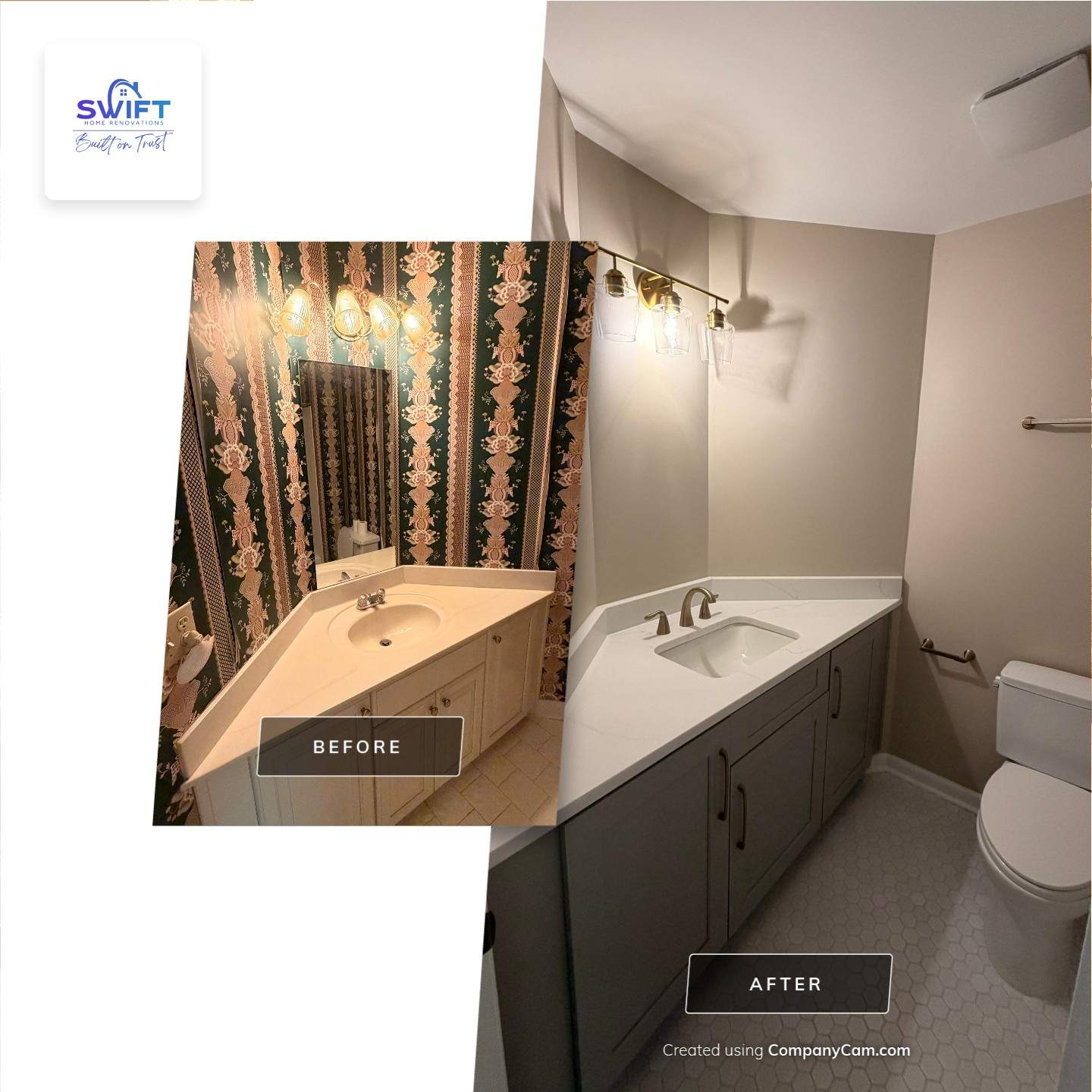 Modern Bathroom Remodel With Quartz Countertops and Hexagonal Tile in Acworth by Swift Home Renovations