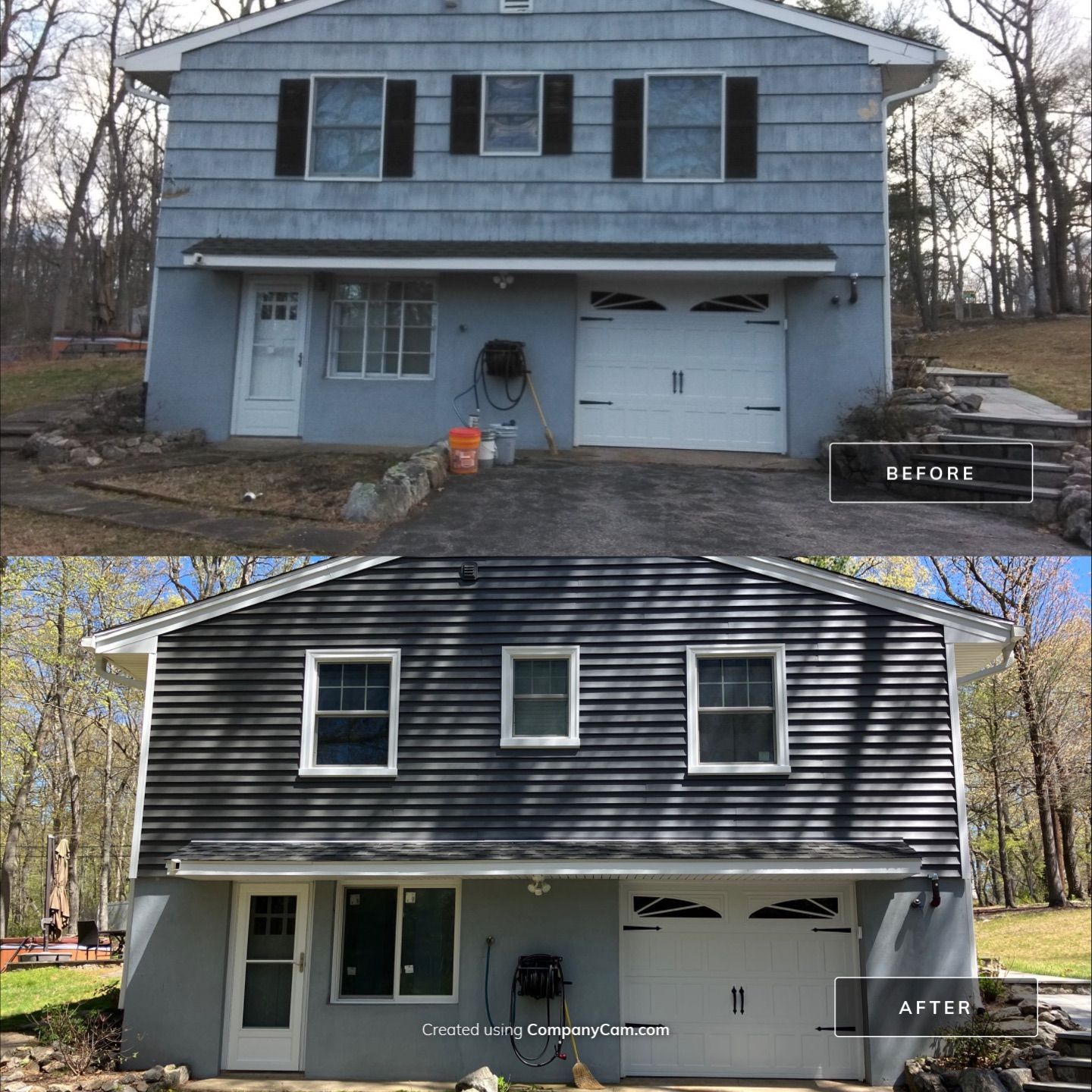 Siding update with Cert Monogram D/5 x 12'6" Rough Cedar, Smoky Gray by DiGiorgi Roofing and Siding Inc