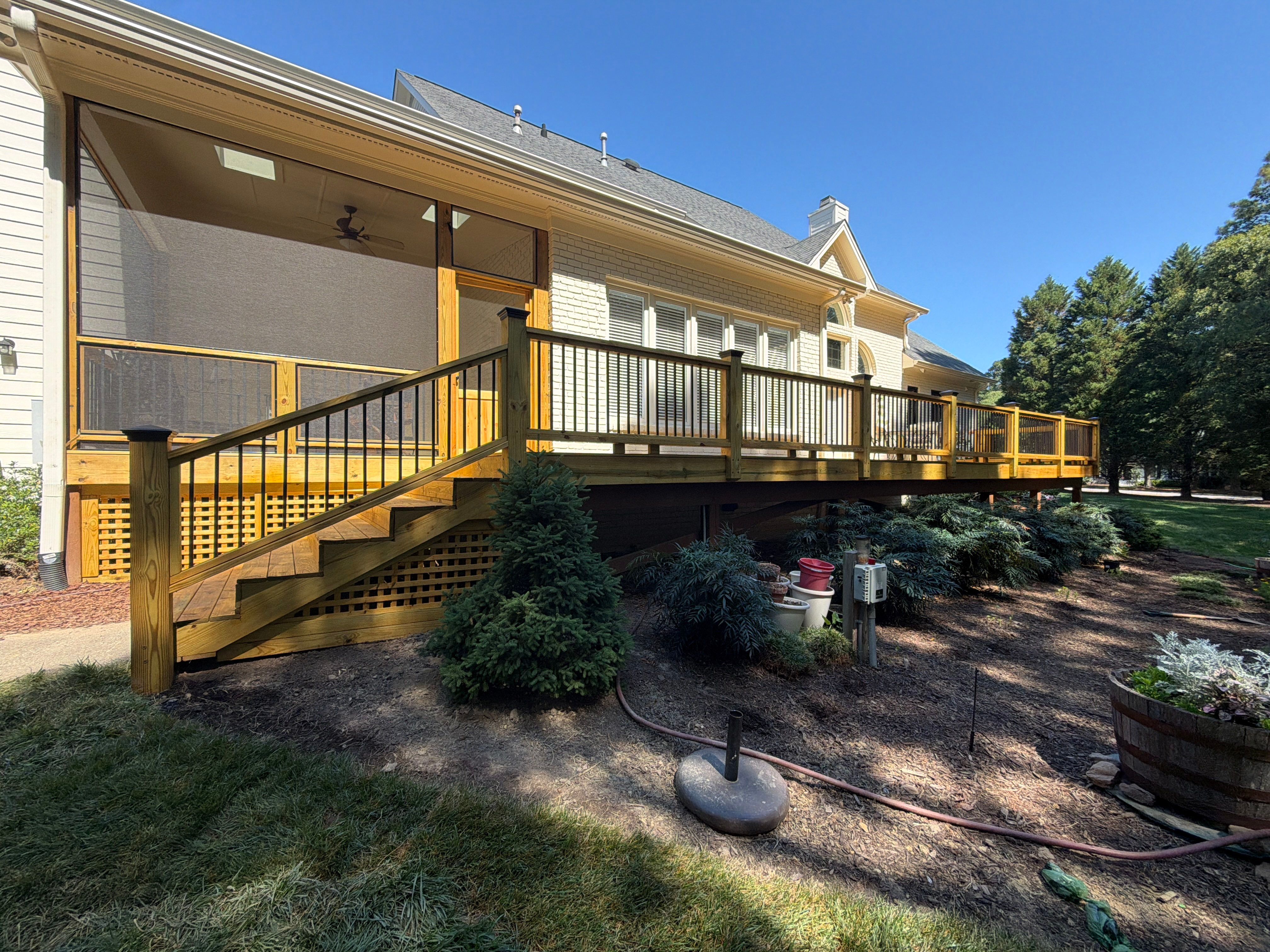Deck Stain, Round Balusters & Screened Porch Transformation by Billy Weatherspoon Contractor