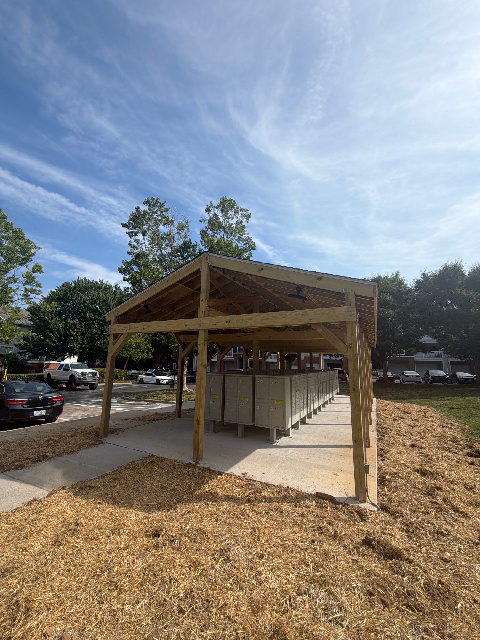 Custom Timber Frame Pavilion for Cluster Mailbox Units in Raleigh by Billy Weatherspoon Contractor