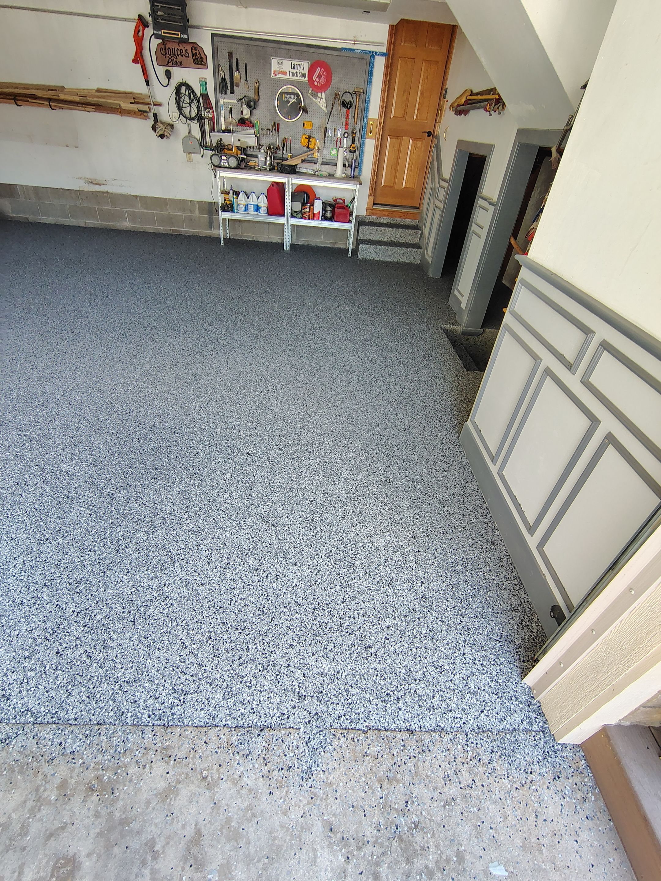 Nightfall Decorative Chip Garage Floor Coating in Luverne, Minnesota by Select Painting, Coatings & Garage Cabinets