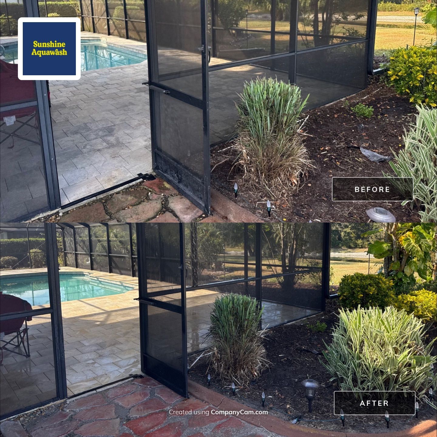 Paver Pool Deck & Screen Enclosure Cleaning | River Wilderness, Parrish FL by Sunshine AquaWash