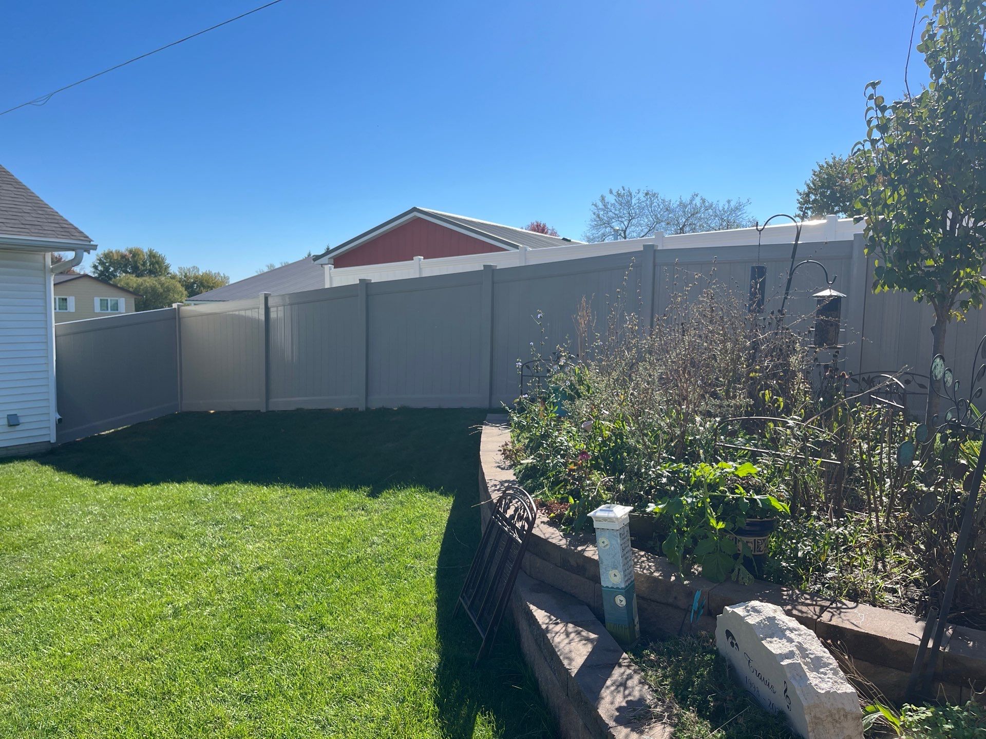 Adobe Vinyl Privacy Fence and Gate Installation in Cedar Falls by Perfect Picket Fence and Stain