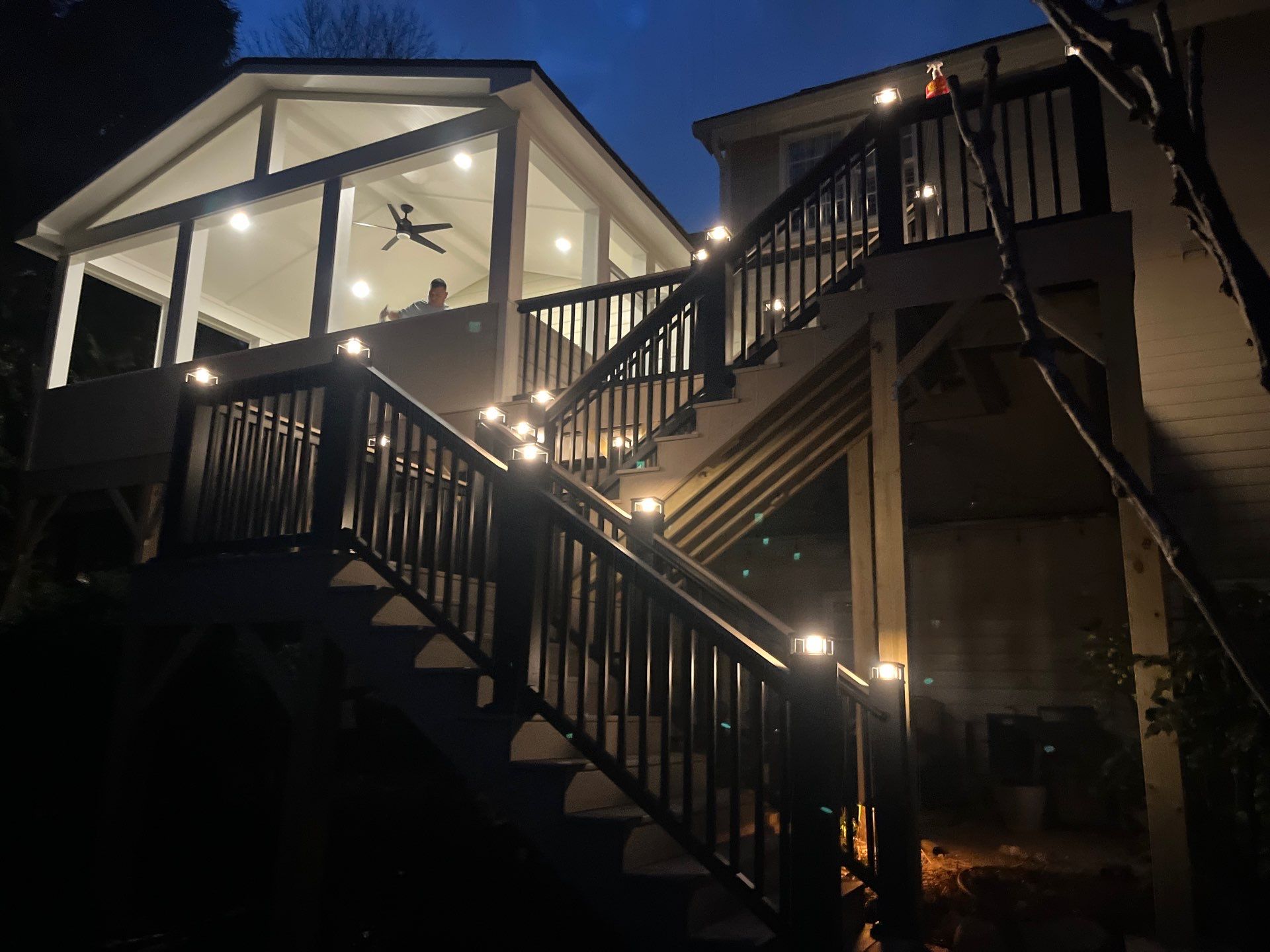 Deck Resurface and Screened-In Porch Build with Timbertech LED Lantern Post Cap Lights by Nelson Exteriors