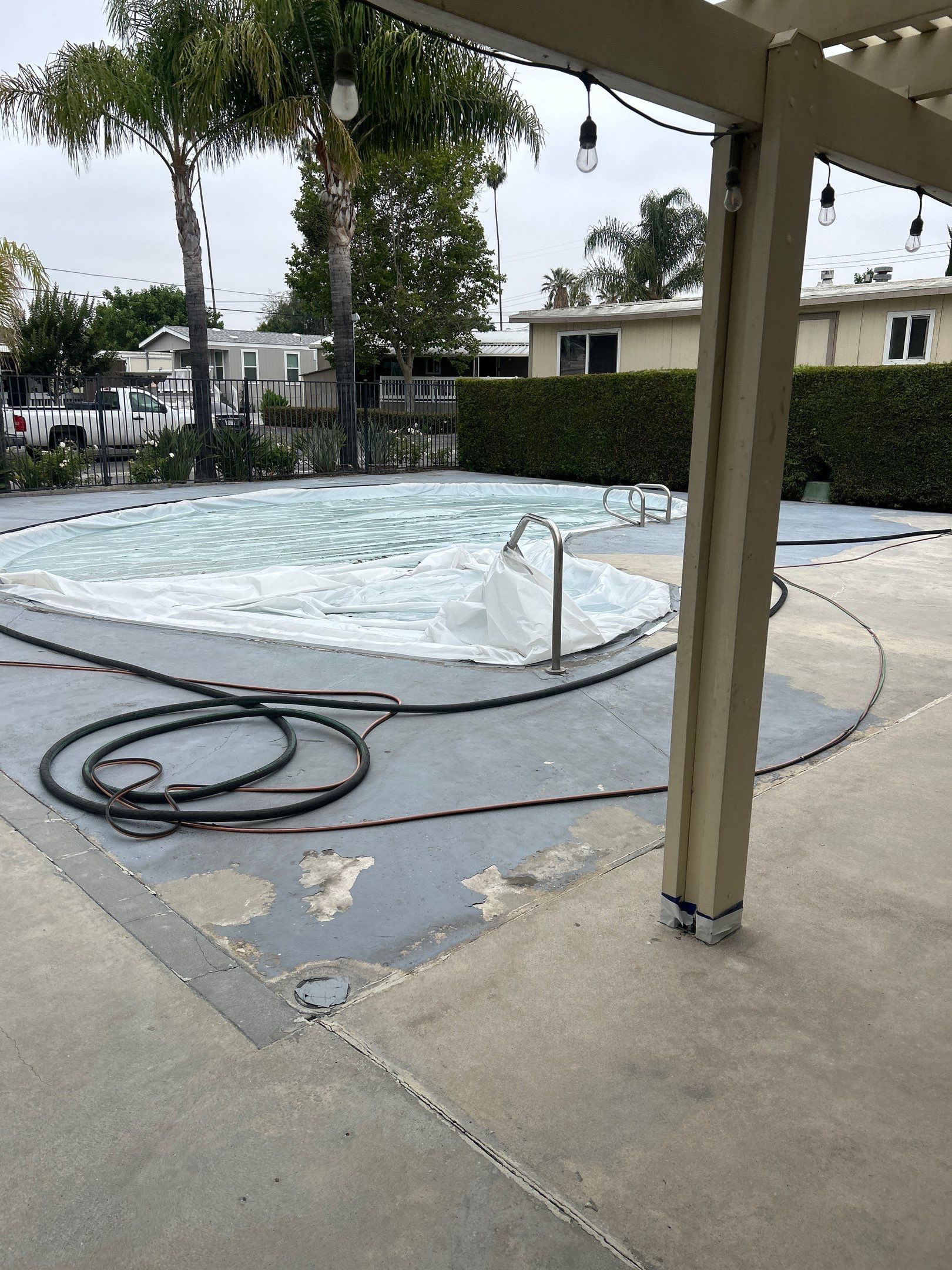 Sandblasting Paint Off Concrete Pool Deck In Rancho Cucamonga, CA by La Power Washing Inc