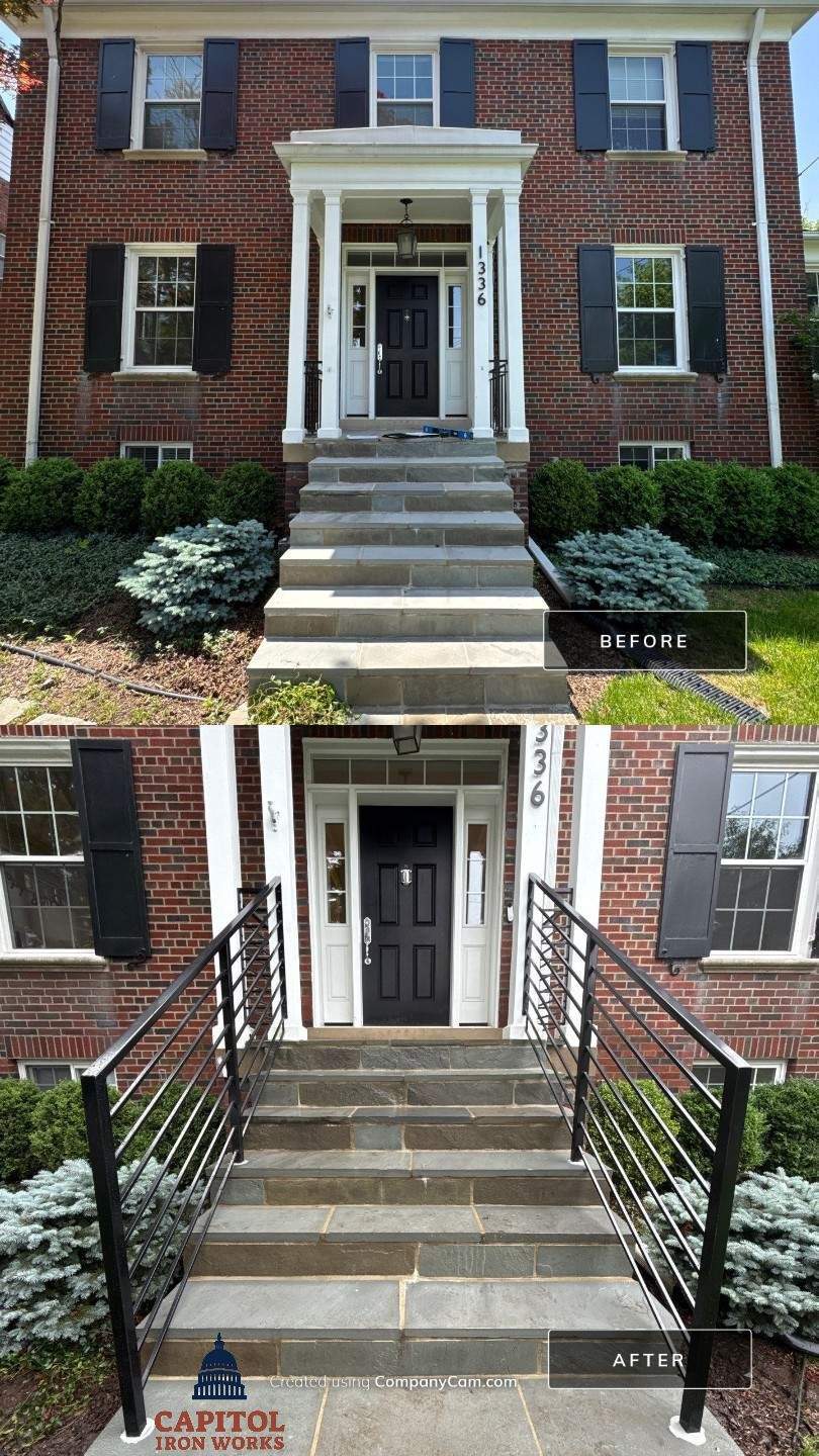 Modern Horizontal Steel Railings – Front Entry Renovation – Washington, DC by Capitol Iron Works