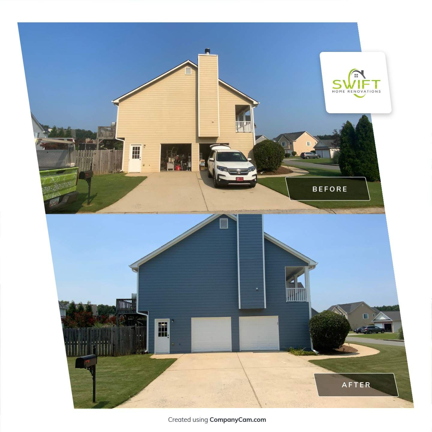 Comprehensive Exterior Painting for Cartersville Home with Blue Siding Transformation by Swift Home Renovations