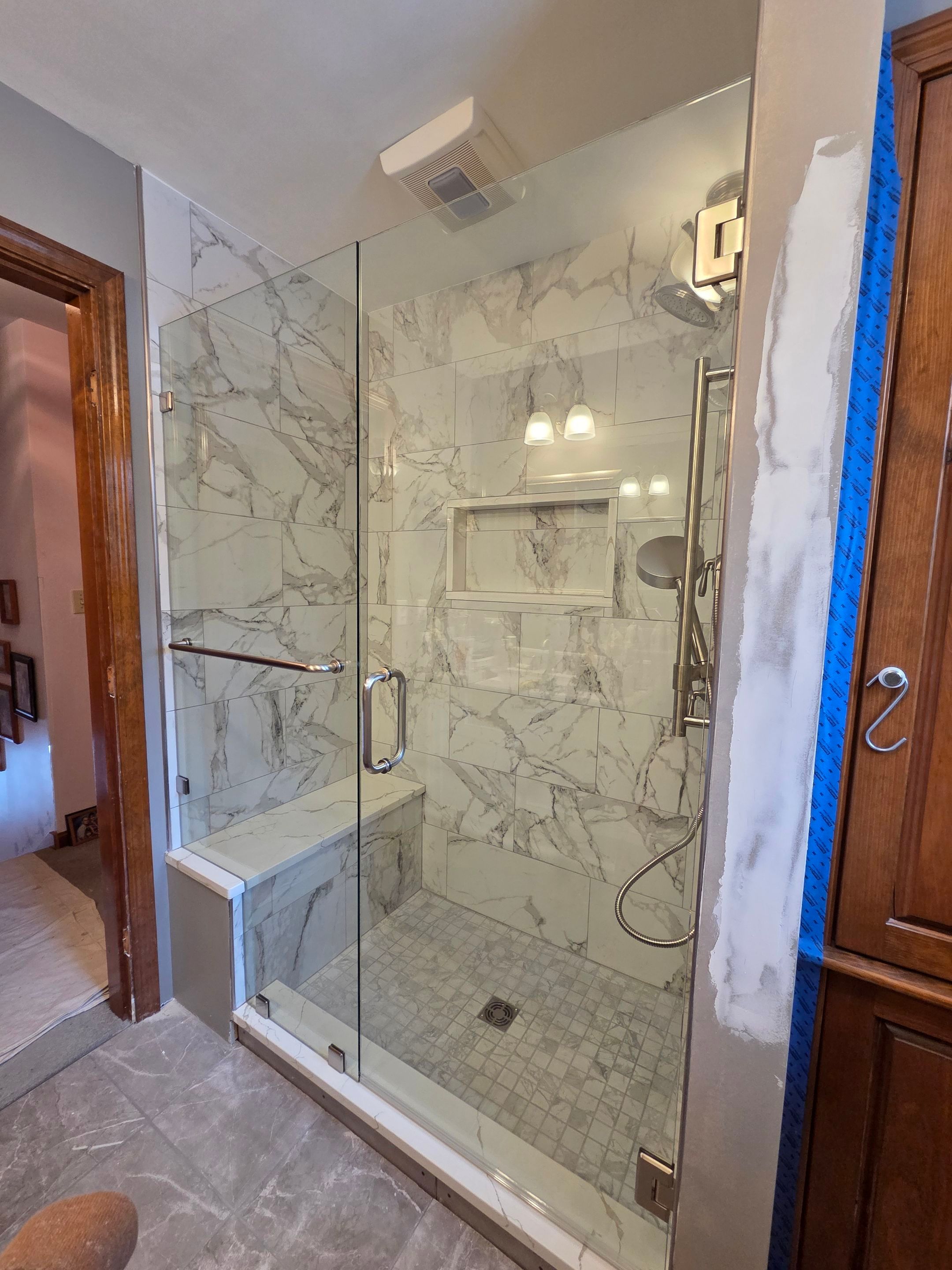 Bathroom Remodel using Tempered Shower Glass by Cheshire Glass Company
