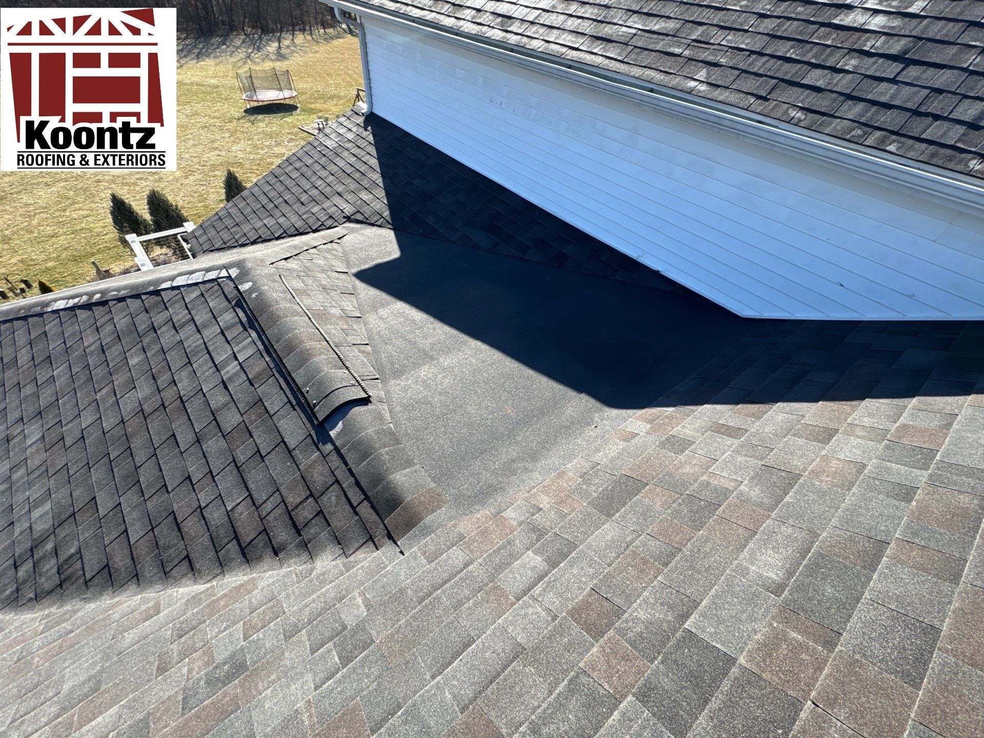 Residential Roofing Installation using Malarkey Vista AR Shingles (Black Oak) by Koontz Construction