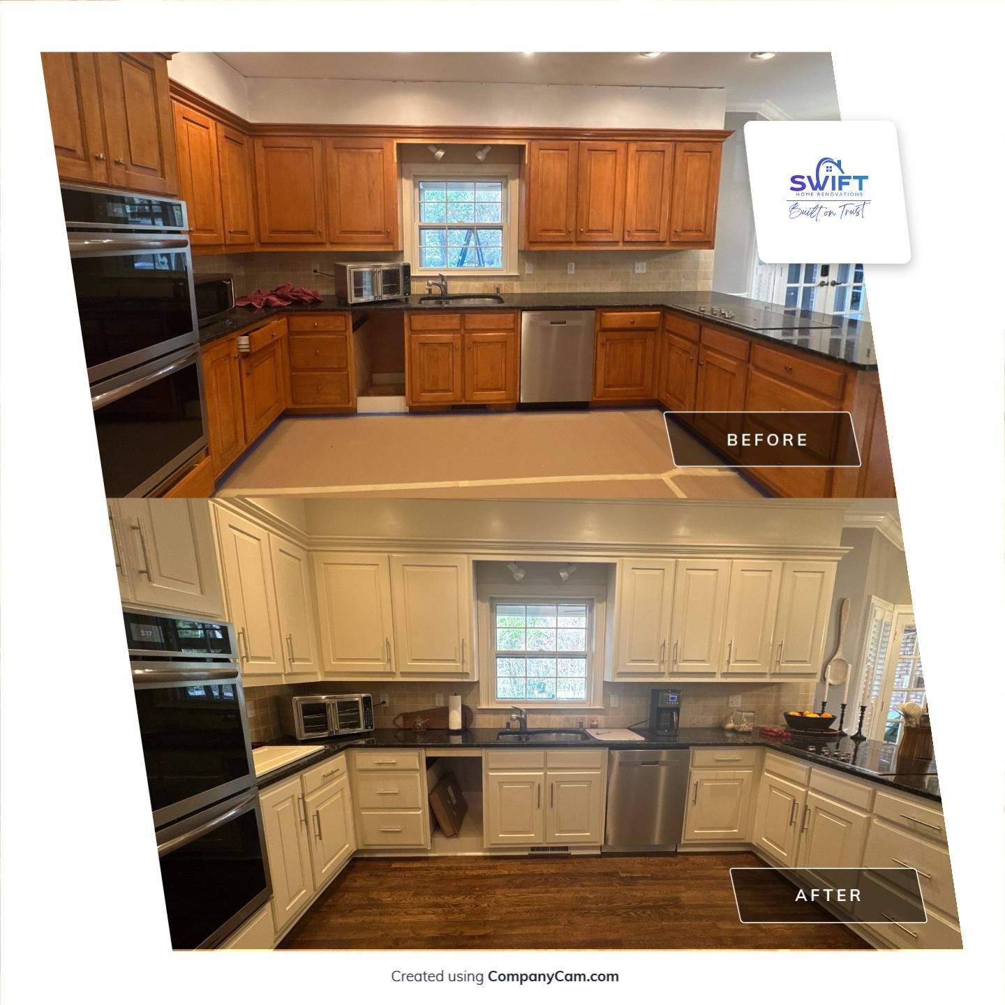 Dark Walnut Hardwood Floor Refinishing and Cabinet Painting in Atlanta by Swift Home Renovations