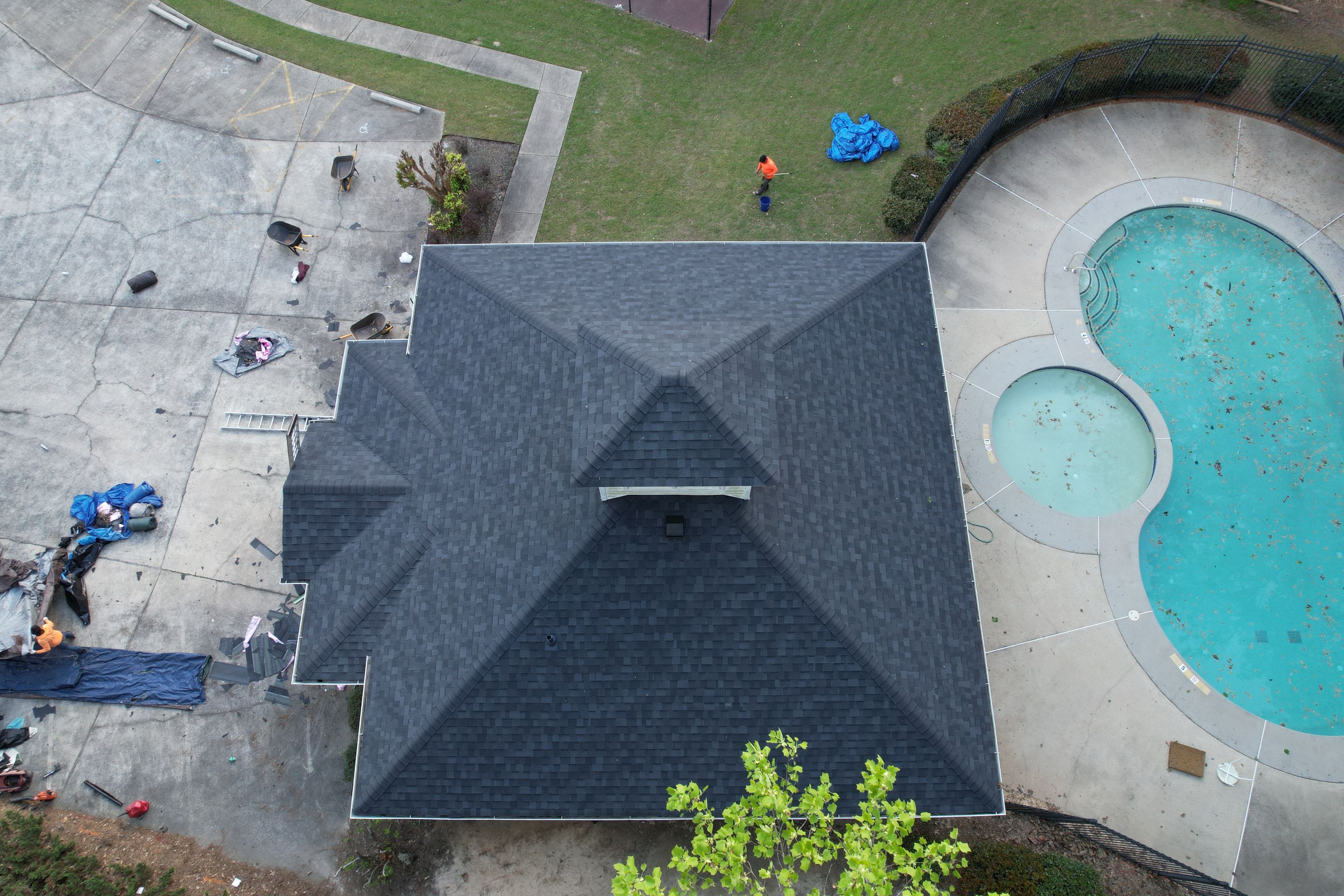 Pool House Roof Replacement using Owens Corning Onyx Black by Inspector Roofing and Restoration