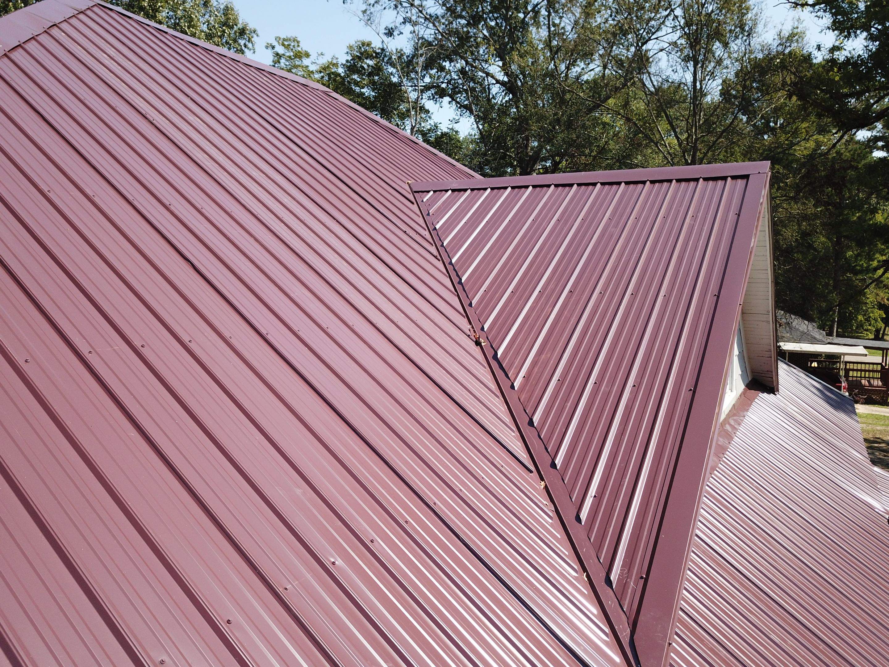 Residential Metal Roof Replacement using Reed's Metals: Colored Residental Panel (Burgundy) by Hostetler Roofing