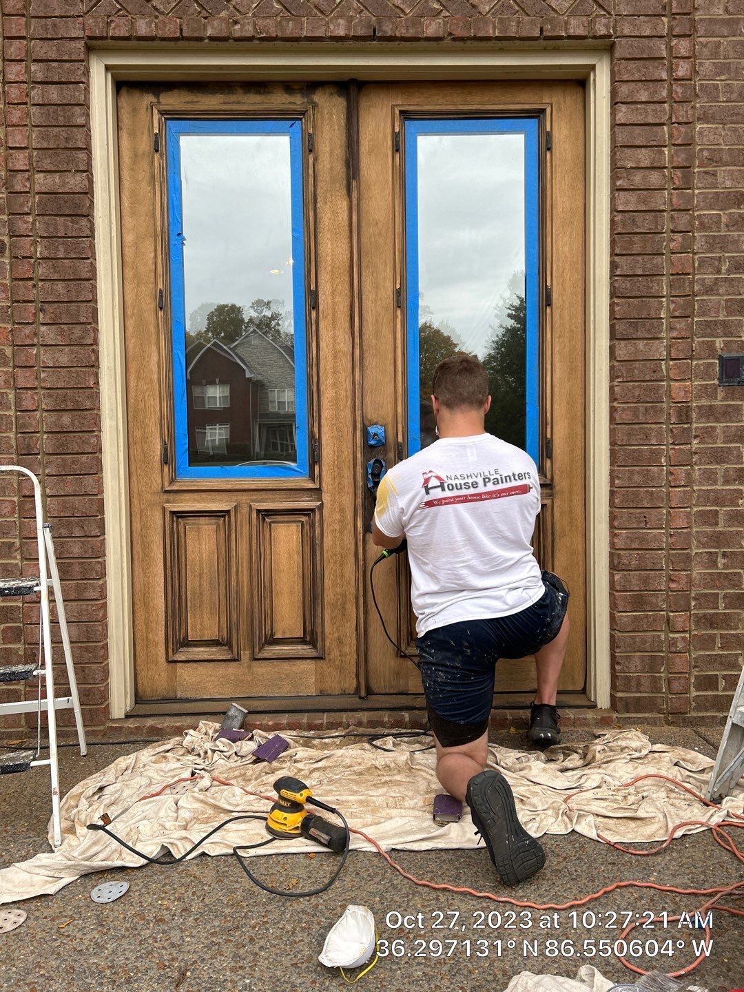 Front door refinishing  using Stain an Seal experts stain  by Nashville House Painters 