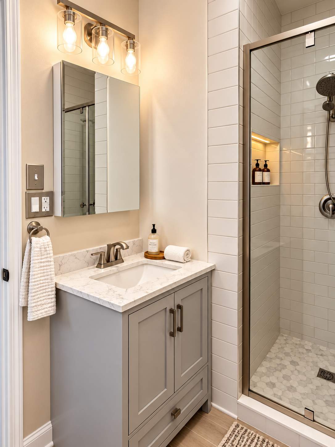 Modern Bathroom Remodel with Custom Walk-In Shower & Space-Saving Storage by Remodel Now