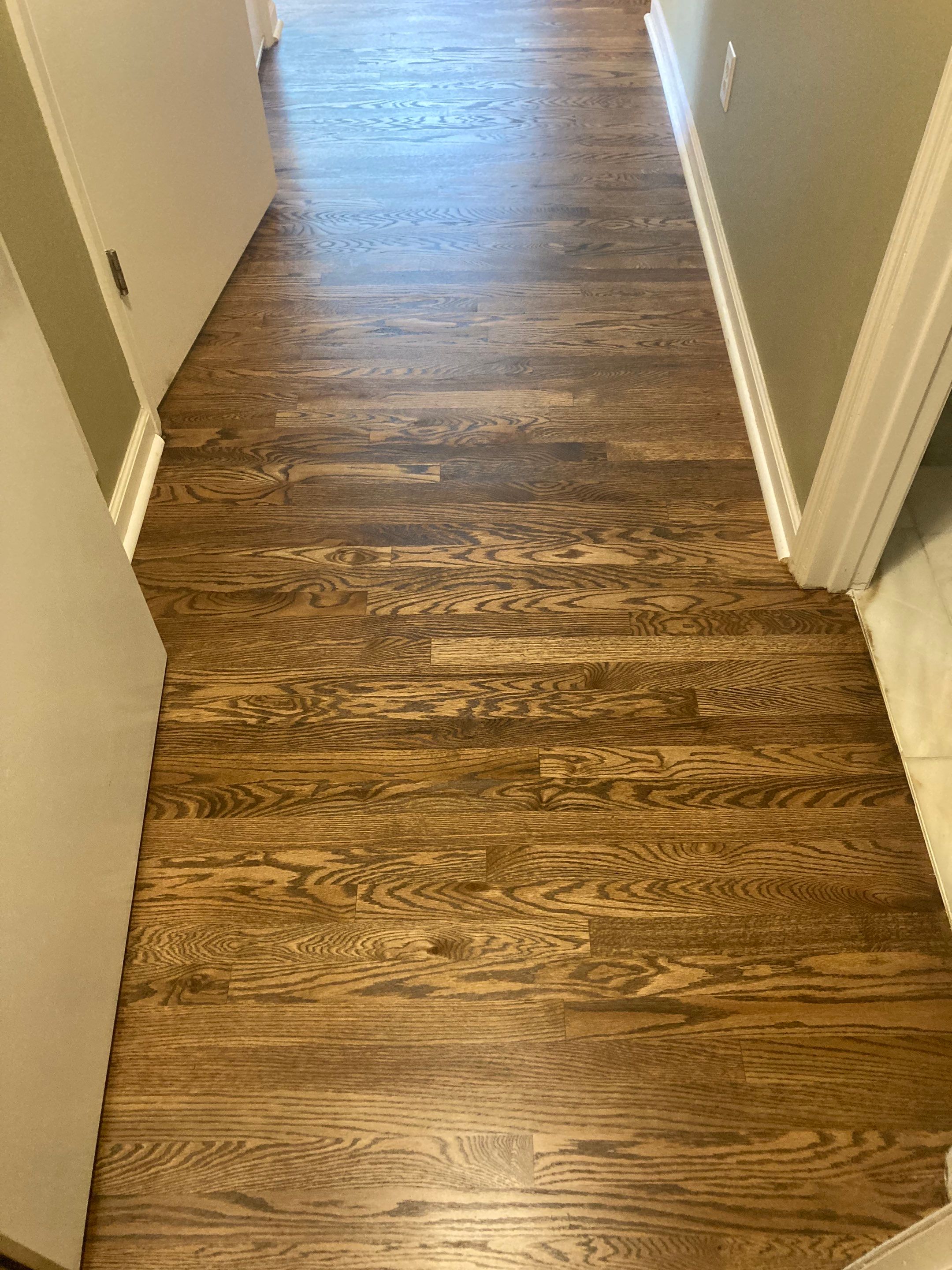 Red and White oak refinish with Duraseal Special Walnut Stain by Footprints Floors of Nashville