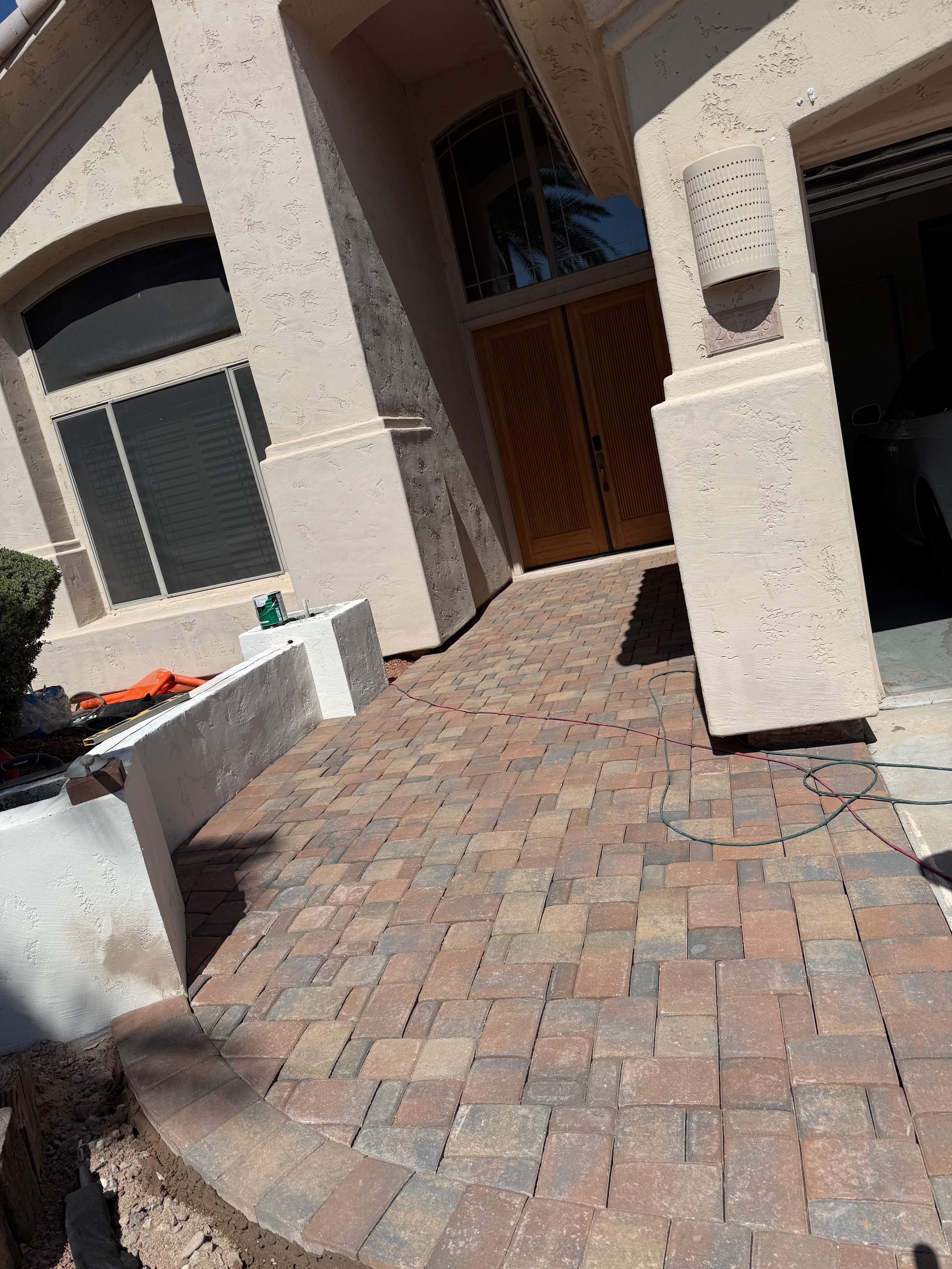 Custom Paver Walkway and Stucco Masonry Wall Installation in Glendale by We Do Hardscape