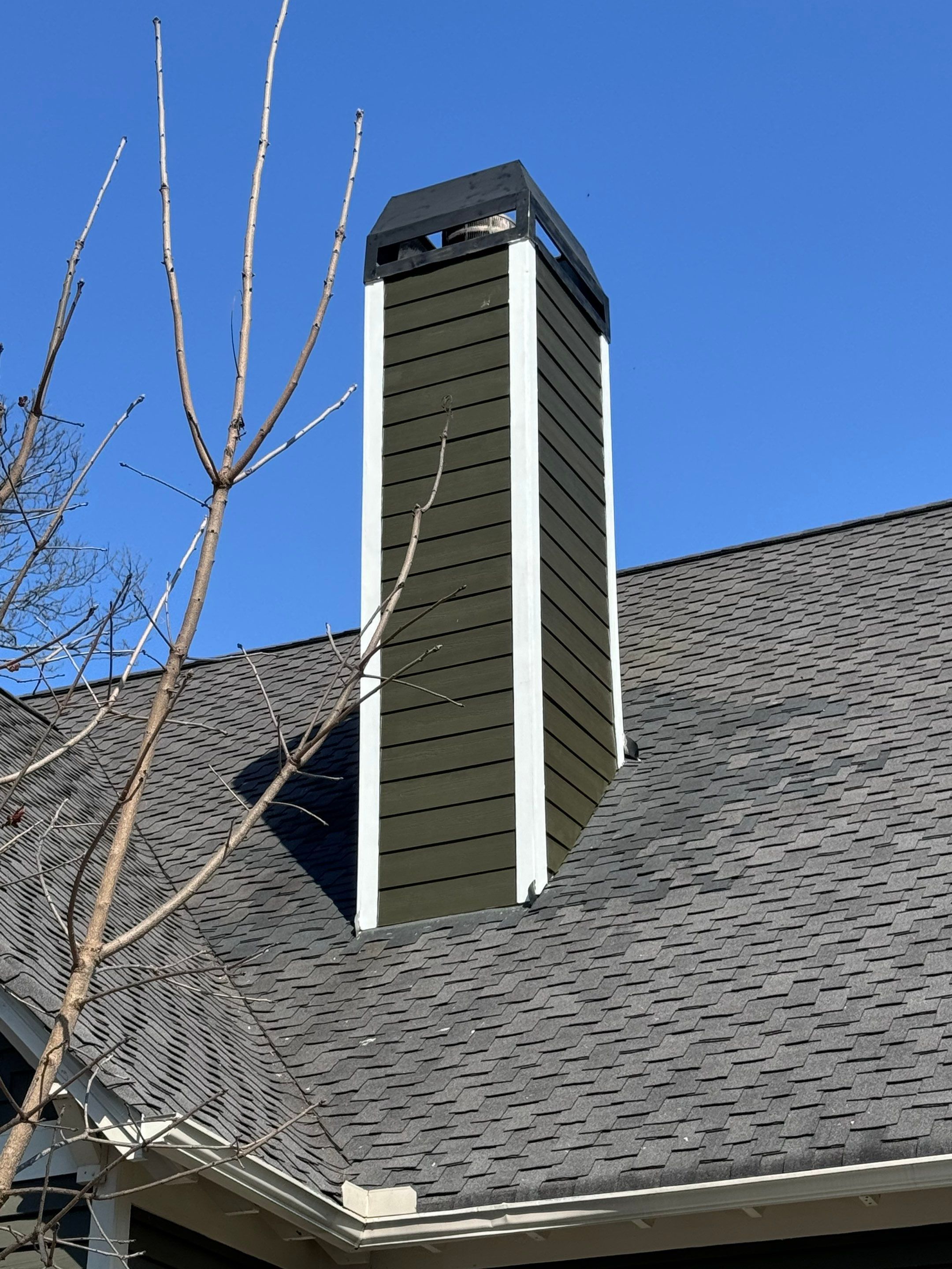all NEW Siding on Rotted Chimney  by Nailed It Roofing & Remodeling LLC