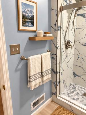 Modern Spa-Inspired Bathroom Remodel with Marble-Look Walk-In Shower