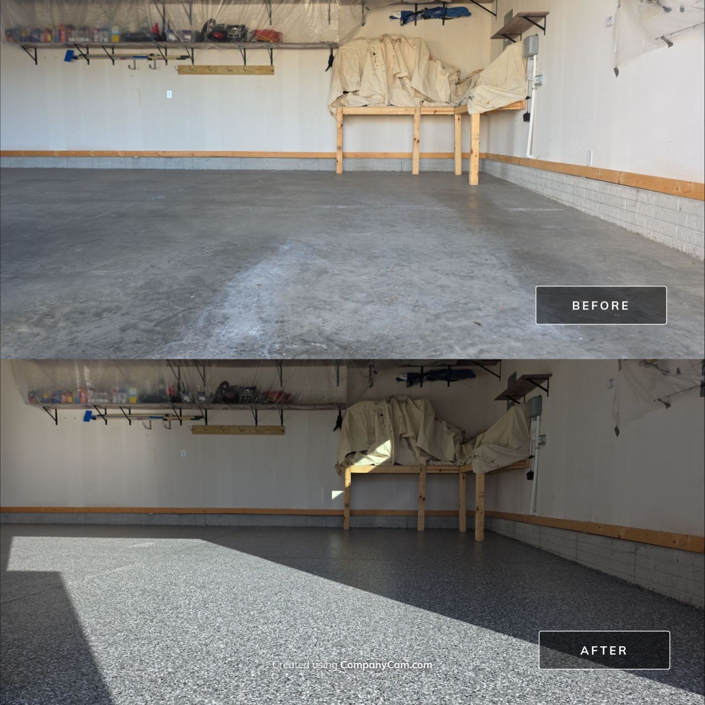 Garage Floor Coating with Wombat Flake by Revival Concrete Coatings
