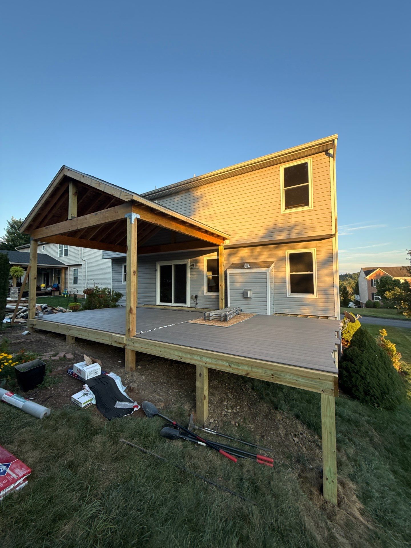 Custom Composite Deck Build with Gabled Roof in Jefferson Hills by Cousins Roofing Siding & Decks