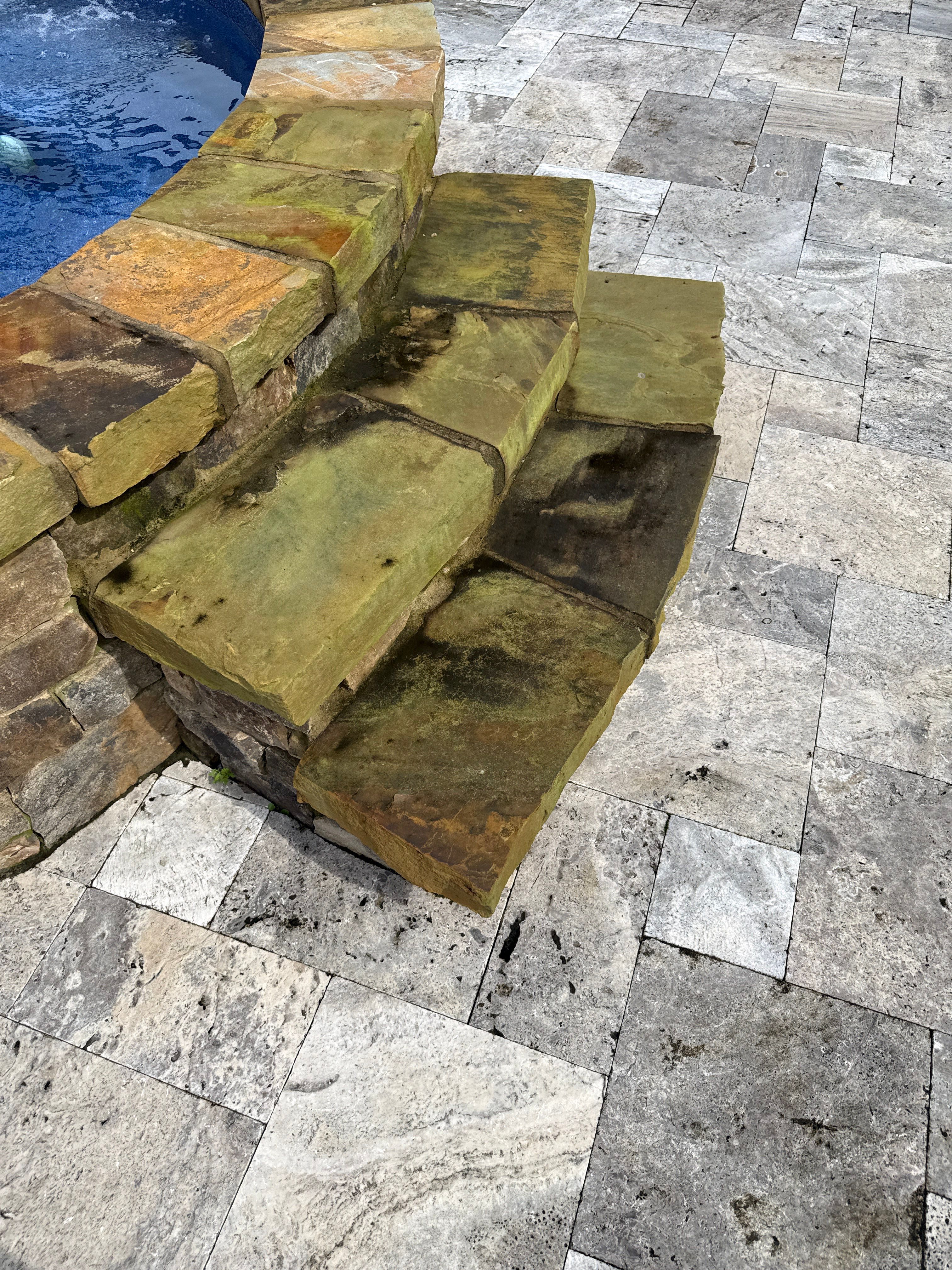 Travertine Patio and Natural Stone Spa in Brantley by Cornerstone Hard Surface Restoration 