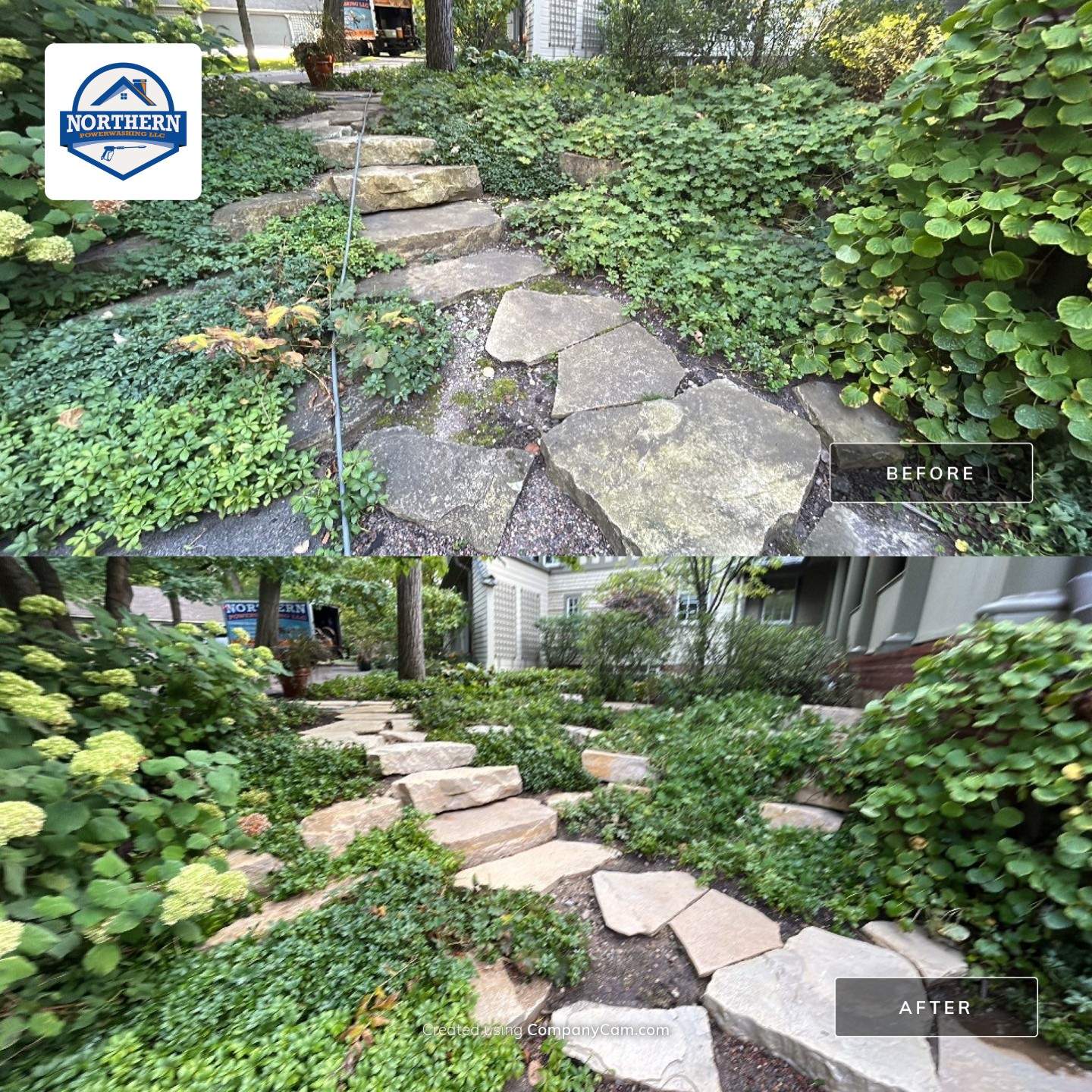 natural stone using Algaecide, soft wash soap by Northern Power Washing LLC.