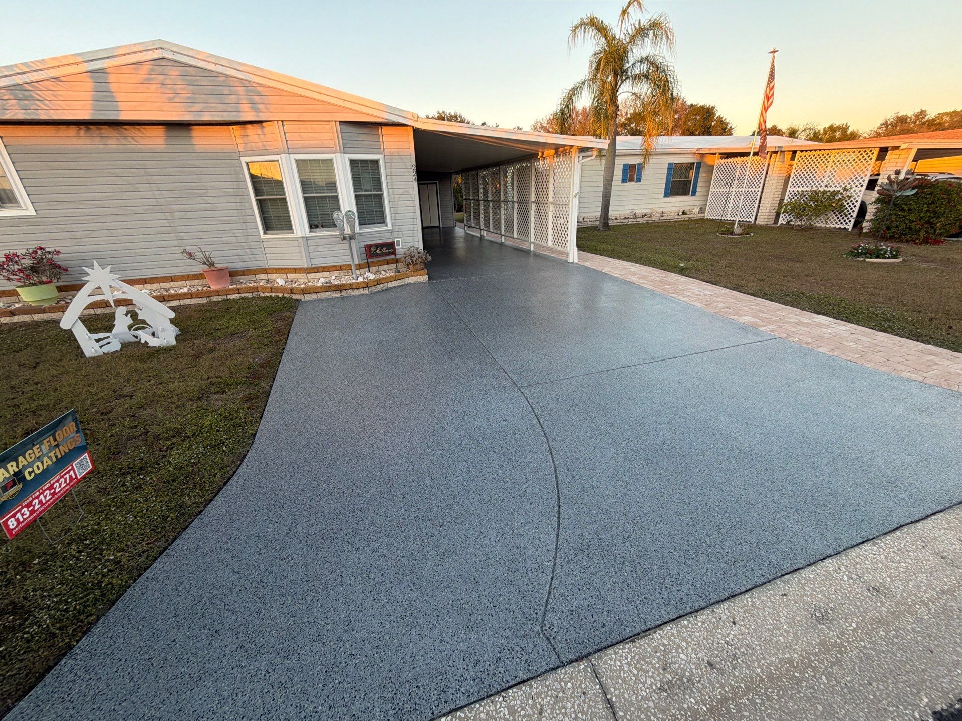 Driveway Transformation: Nightfall Flake System with Full UV & Moisture Protection by Performance Floors & Coating