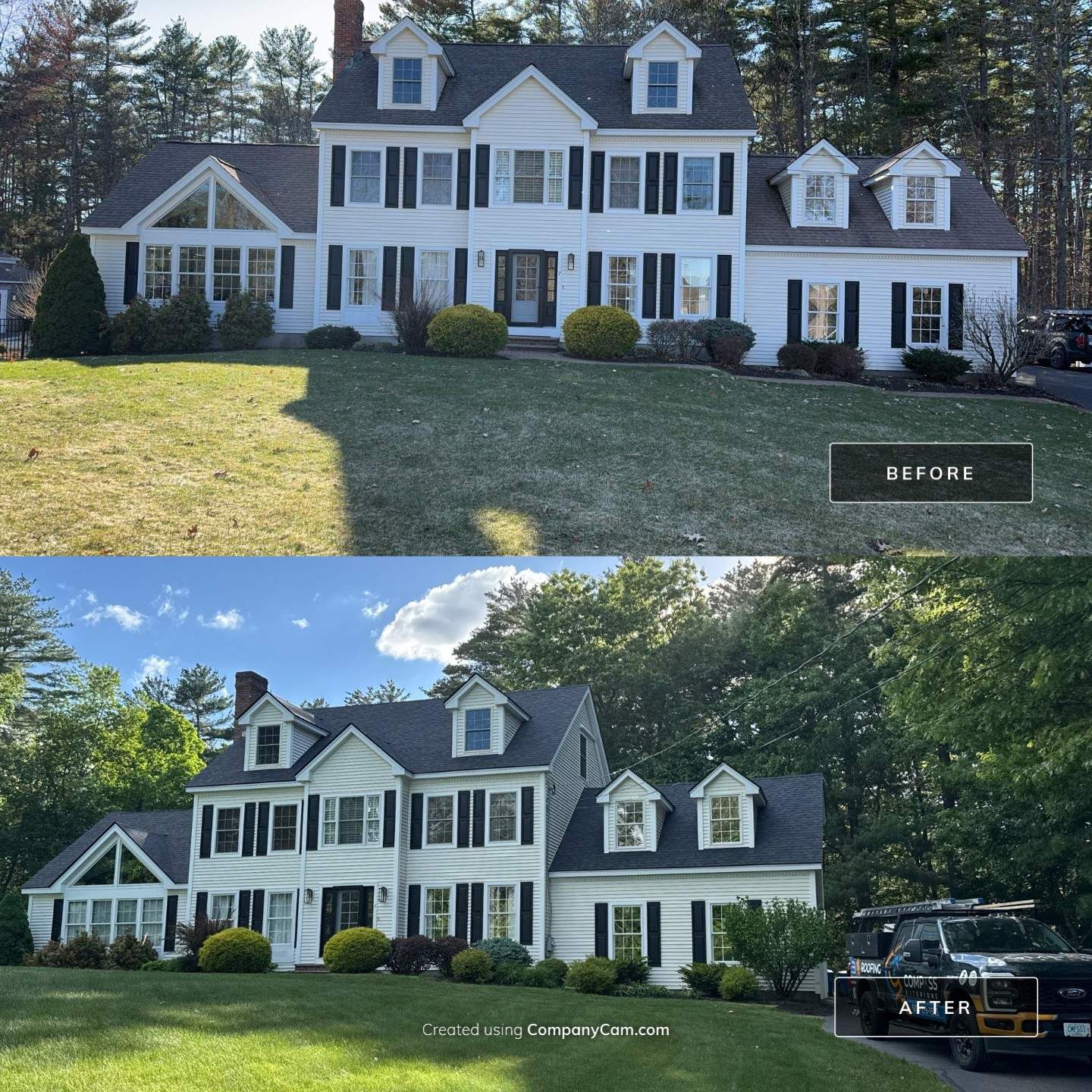 Roof Replacement on Cobbetts Pond in Windham, NH with Owens Corning Onyx Black Shingles by Compass exteriors