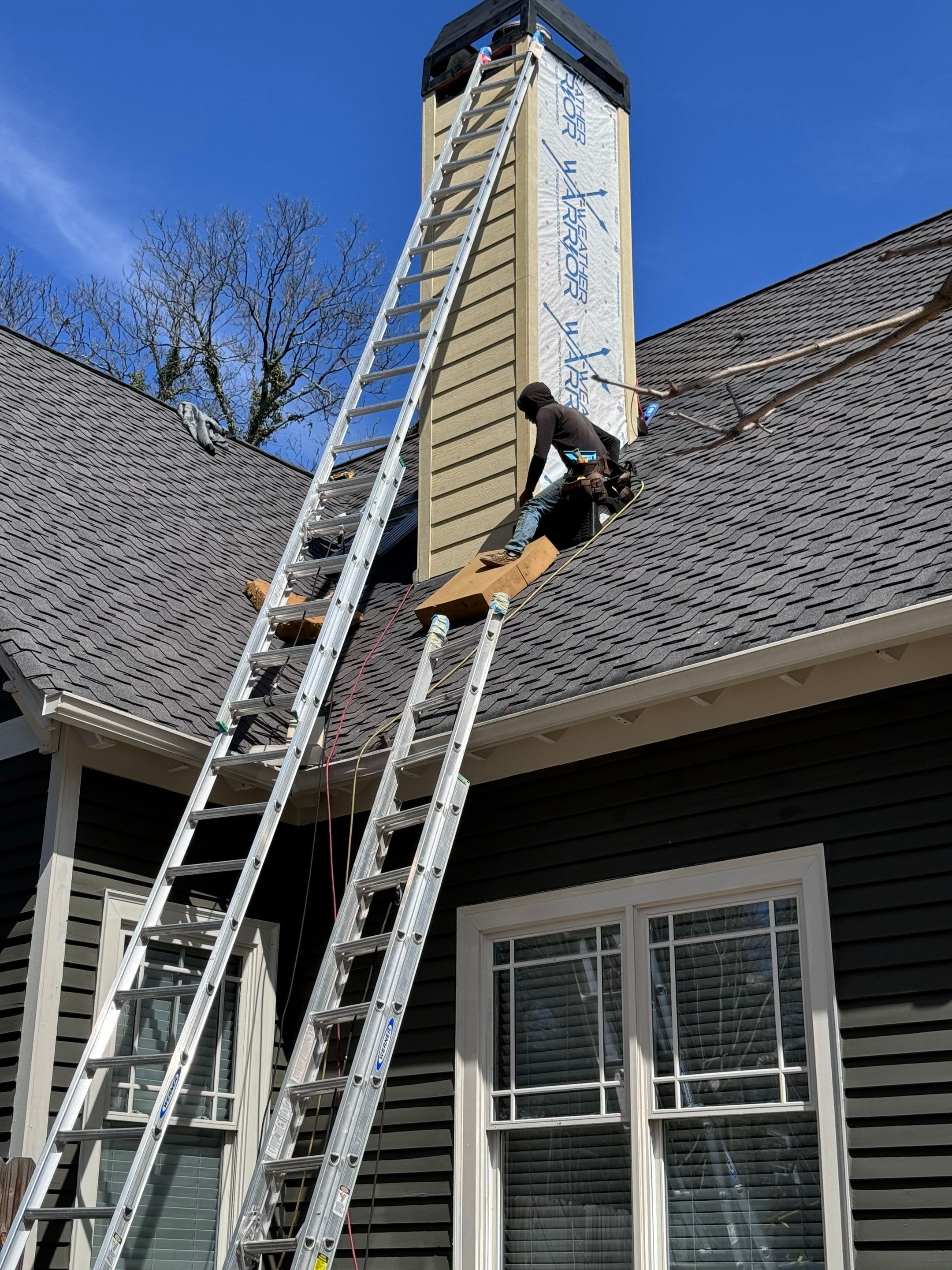 all NEW Siding on Rotted Chimney  by Nailed It Roofing & Remodeling LLC
