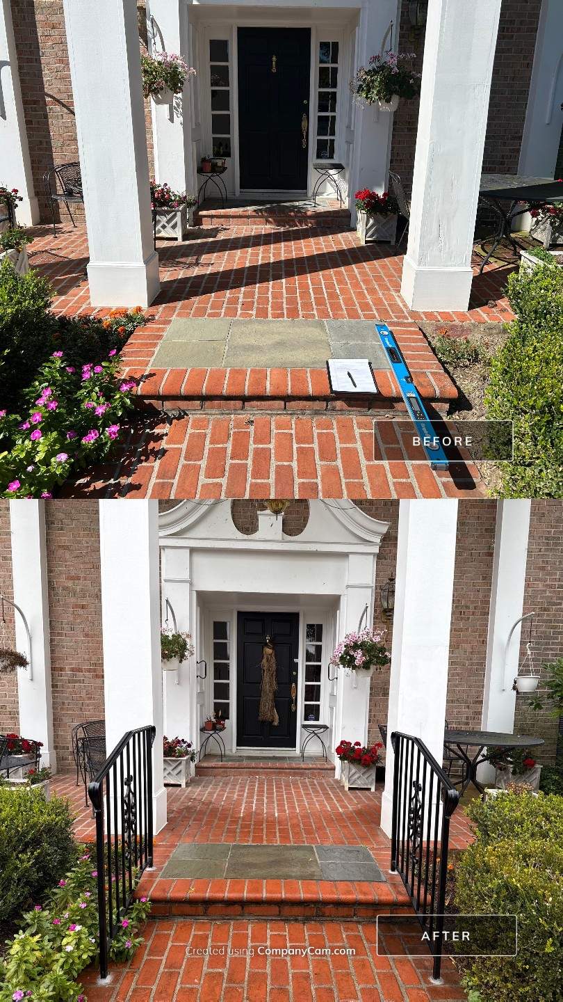 Wrought Iron Handrail Installation for Potomac Brick Entryway by Capitol Iron Works