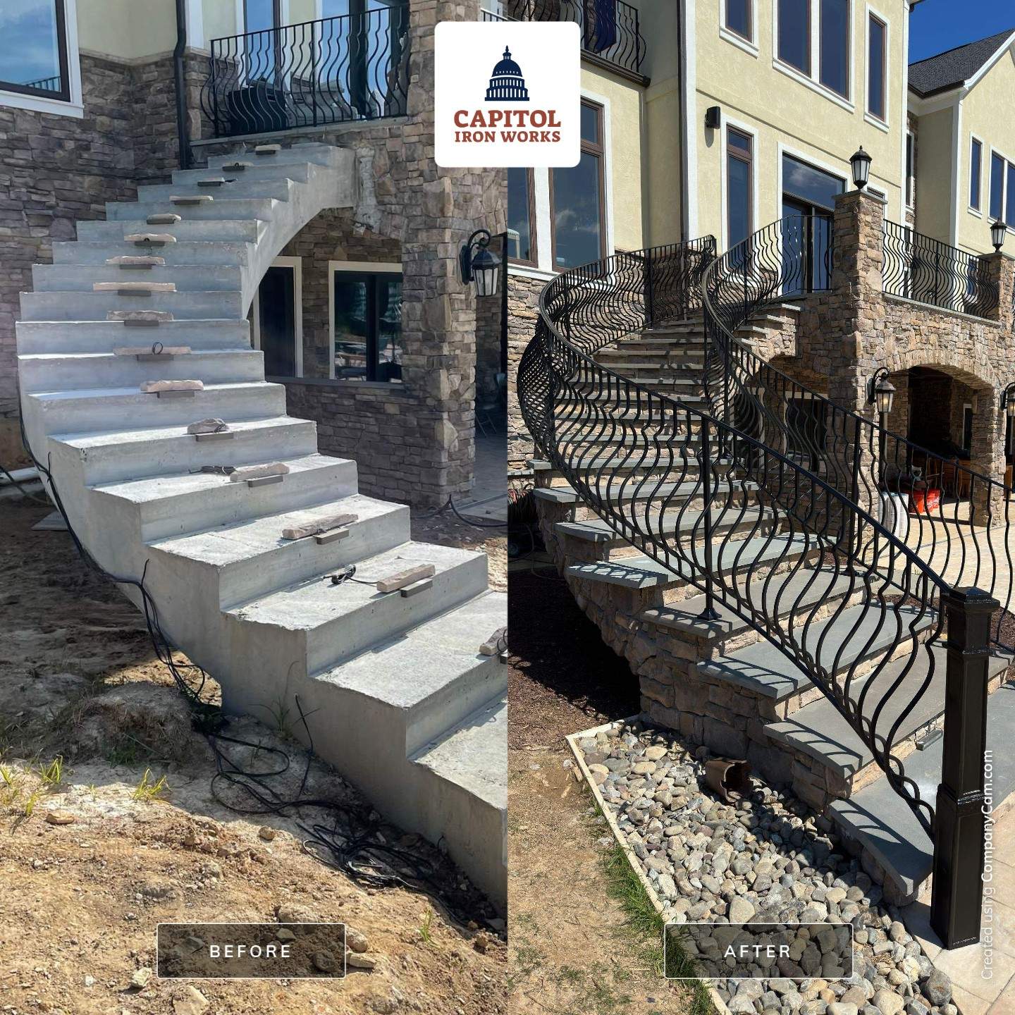 Ornamental Exterior Stair Railings – Custom Slate Surface Mount – Ijamsville, MD by Capitol Iron Works