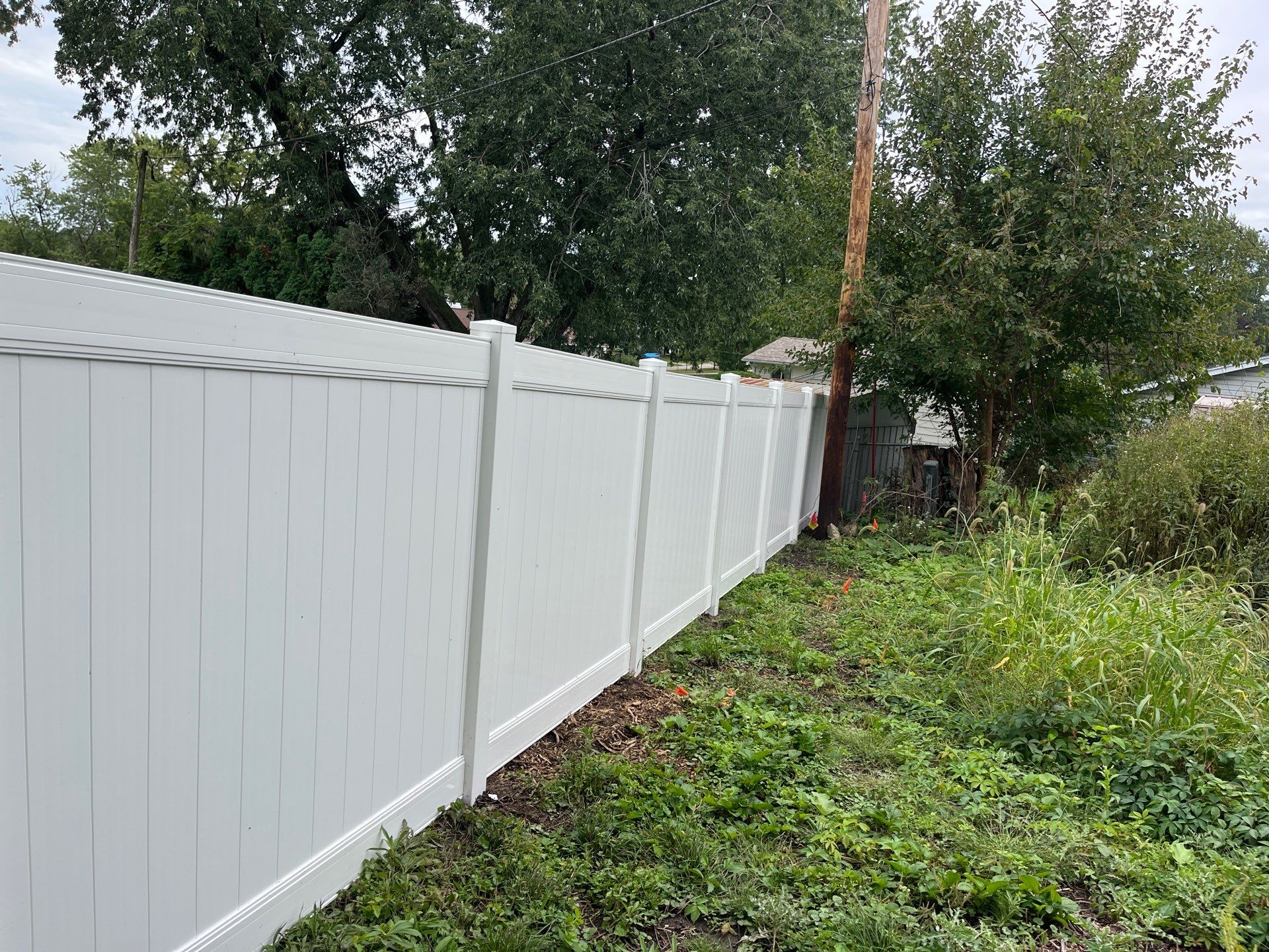New White Vinyl Privacy Fence and Gate Installation in Waterloo by Perfect Picket Fence and Stain